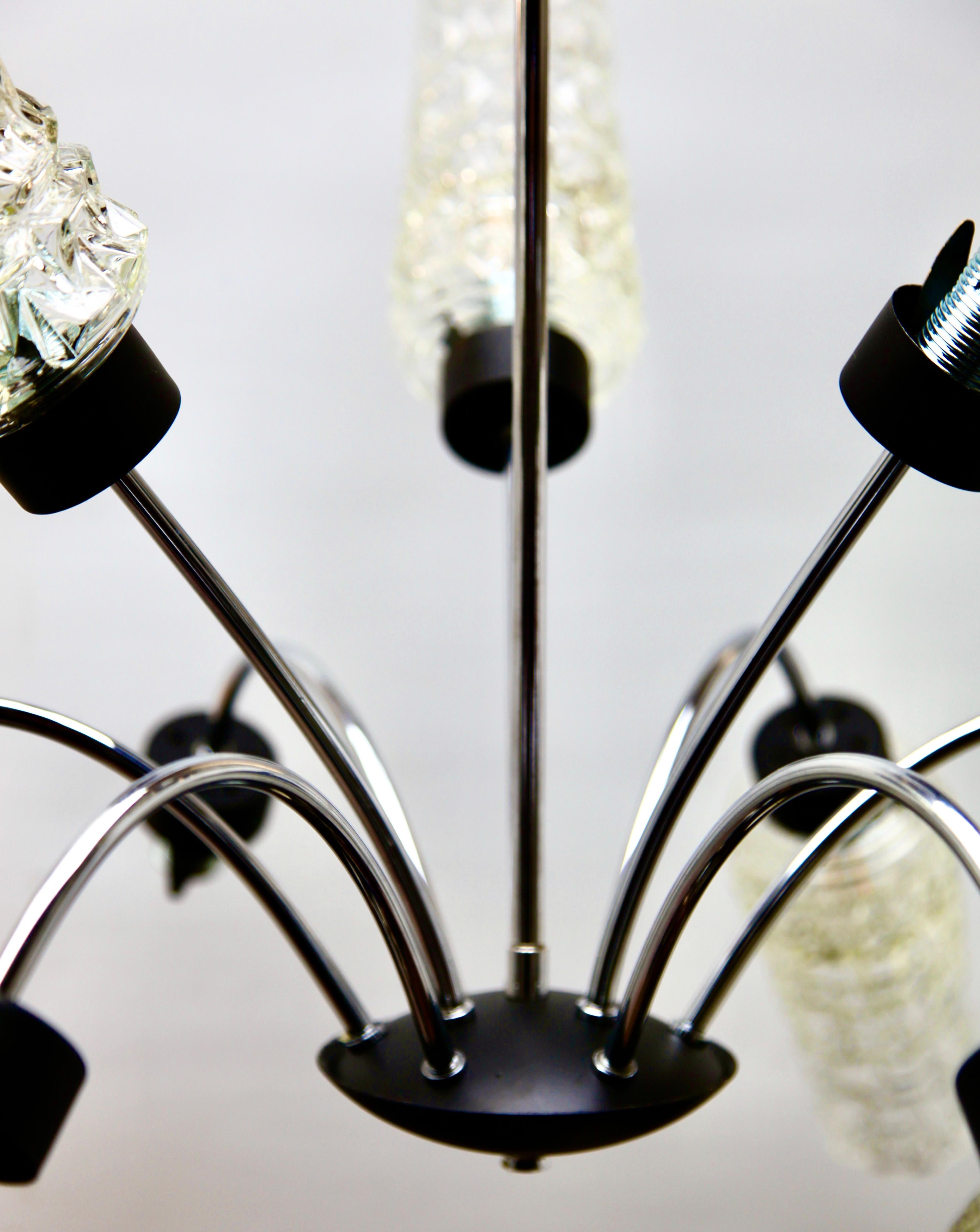 Stilnovo Vintage Chandelier Nine Arms Chrome Details Italy, 1960s For Sale 1