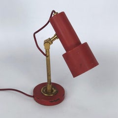 Stilnovo, vintage red brass table lamp from 50s