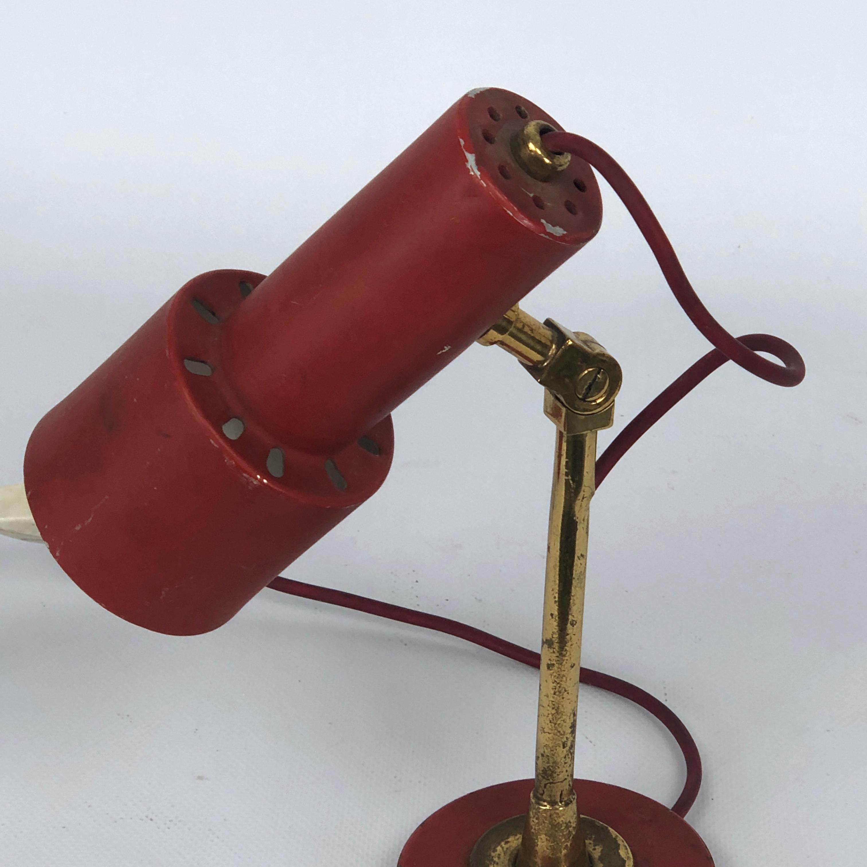 20th Century Stilnovo, vintage red brass table lamp from 50s For Sale