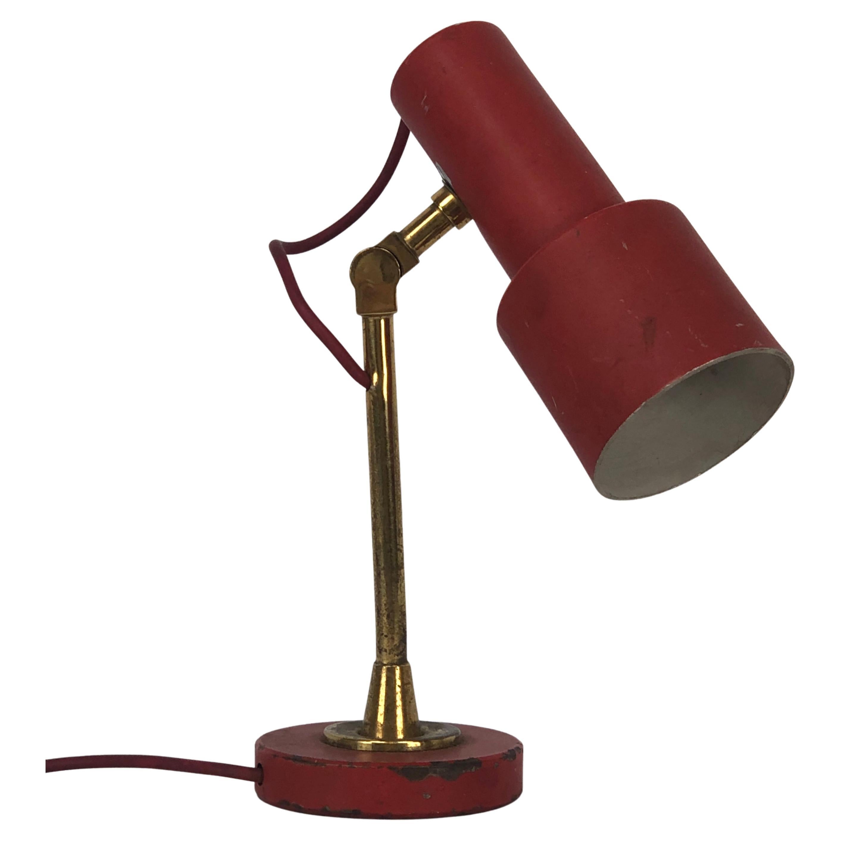 Stilnovo, vintage red brass table lamp from 50s For Sale