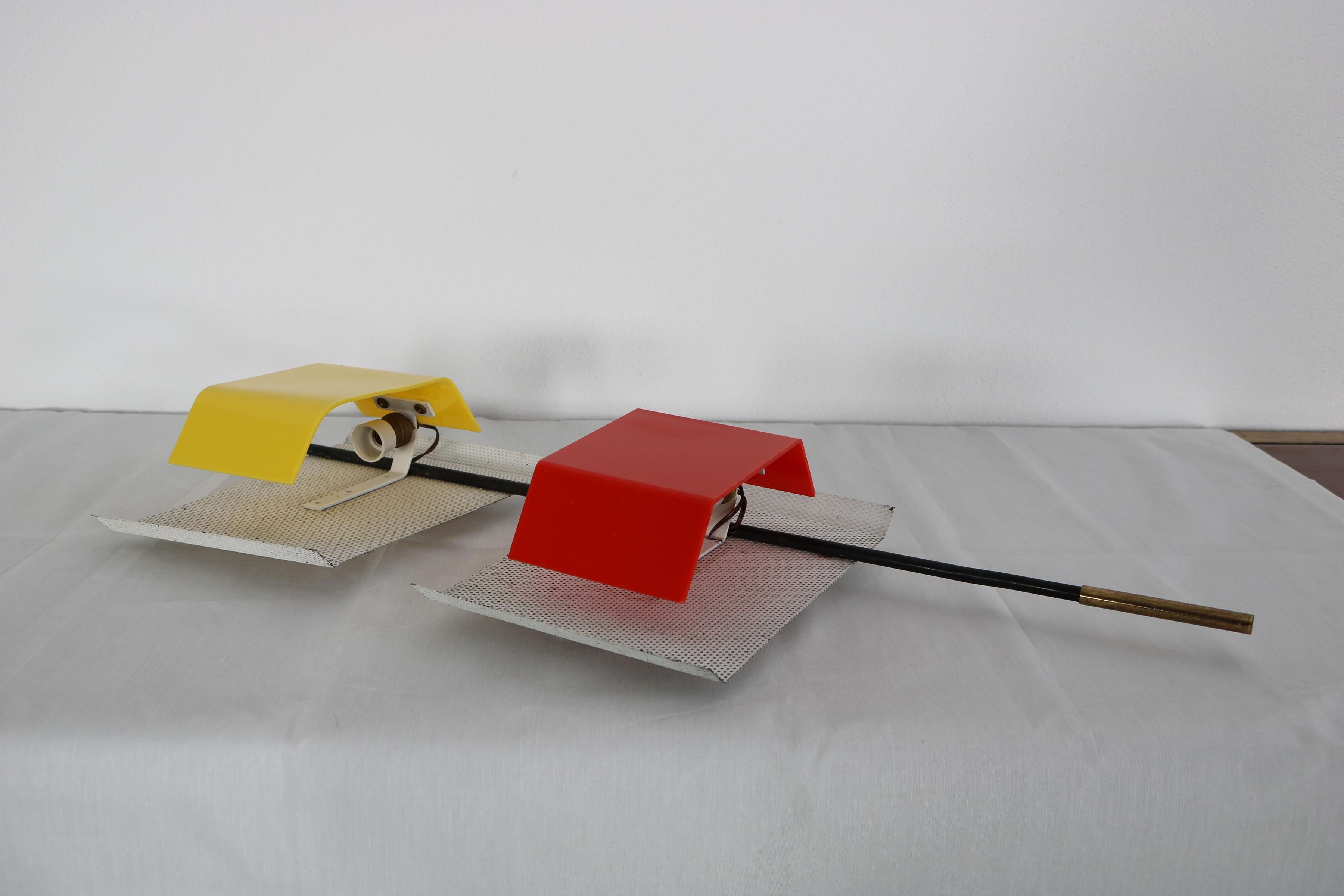 Italian Stilnovo Wall Lamp with Red and Yellow Perspex Shade, Italy 1950s For Sale