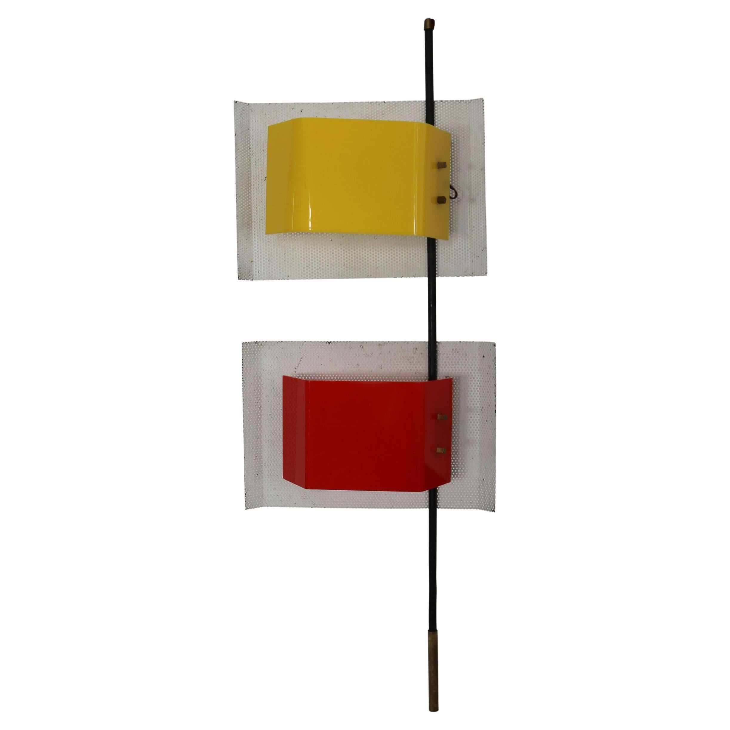 Stilnovo Wall Lamp with Red and Yellow Perspex Shade, Italy 1950s For Sale