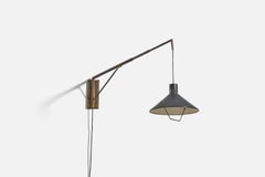 Stilnovo, Wall Light, Black Lacquered Metal, Brass, Italy, 1950s