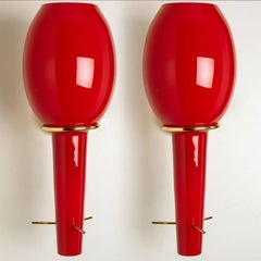 Stilnovo Wall Light Brass and Red Glass, Italy, 1960s