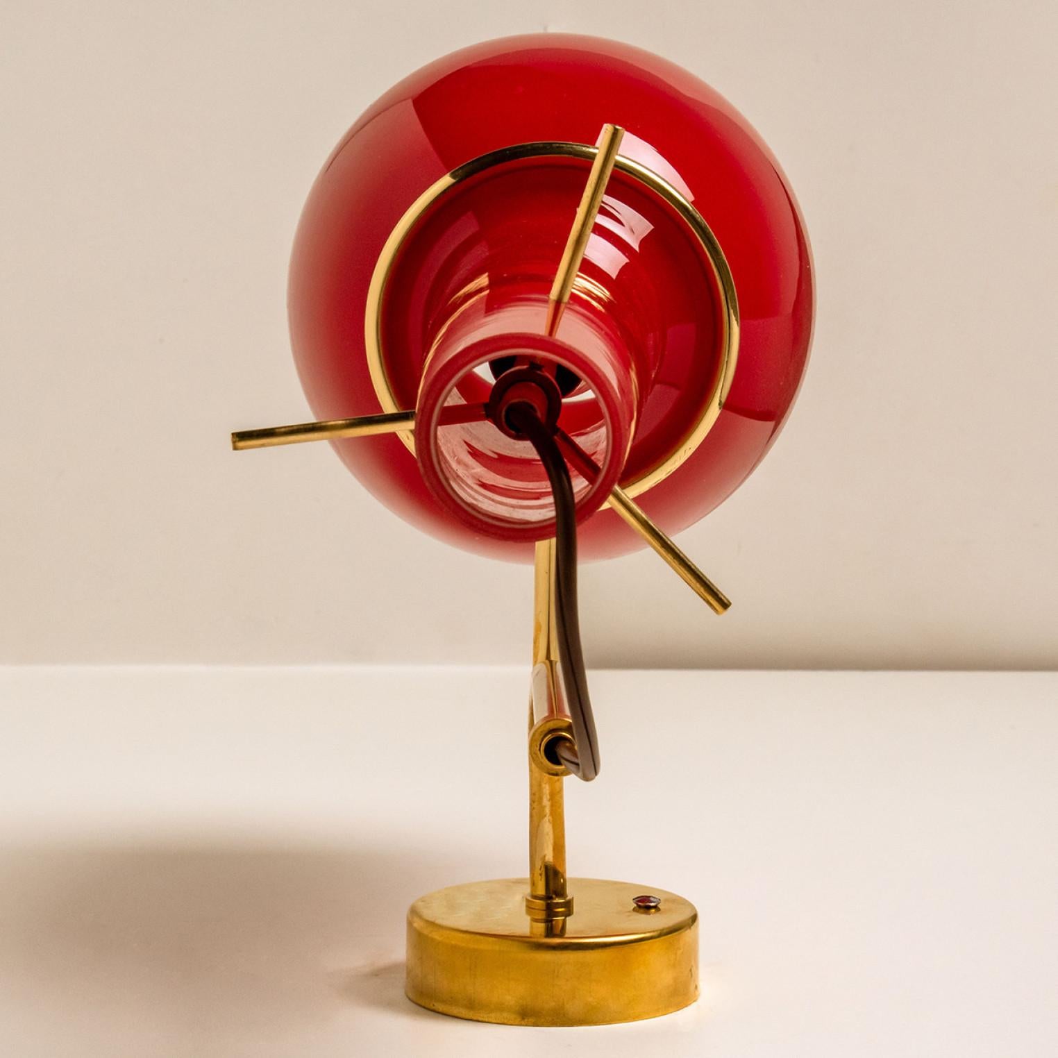 Stilnovo Wall Light Brass and Red Glass, Italy, 1960s For Sale 2