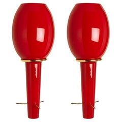 Stilnovo Wall Light Brass and Red Glass, Italy, 1960s