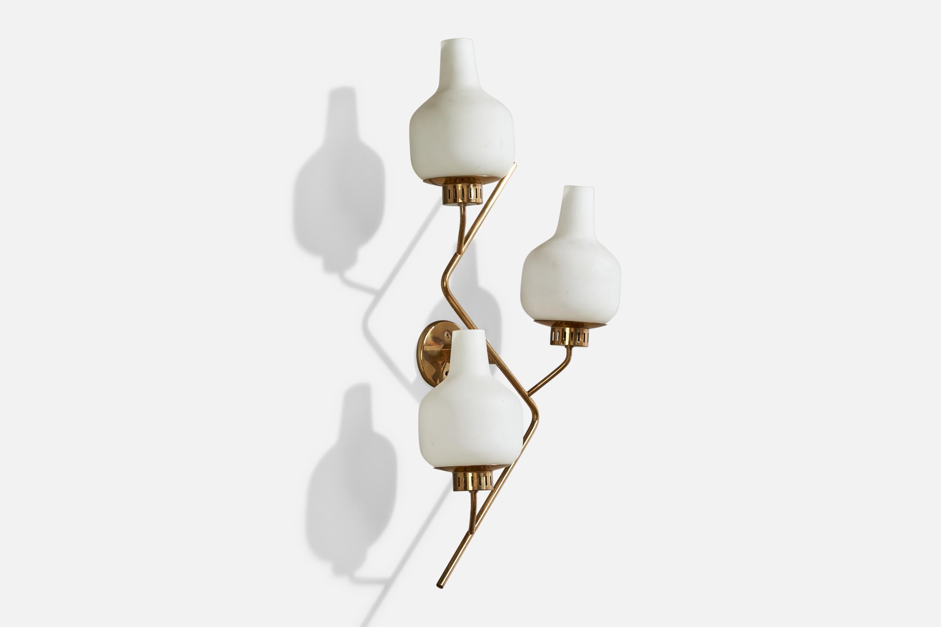 Mid-Century moderno Stilnovo, Applique, Ottone, Vetro, Italia, anni '50
