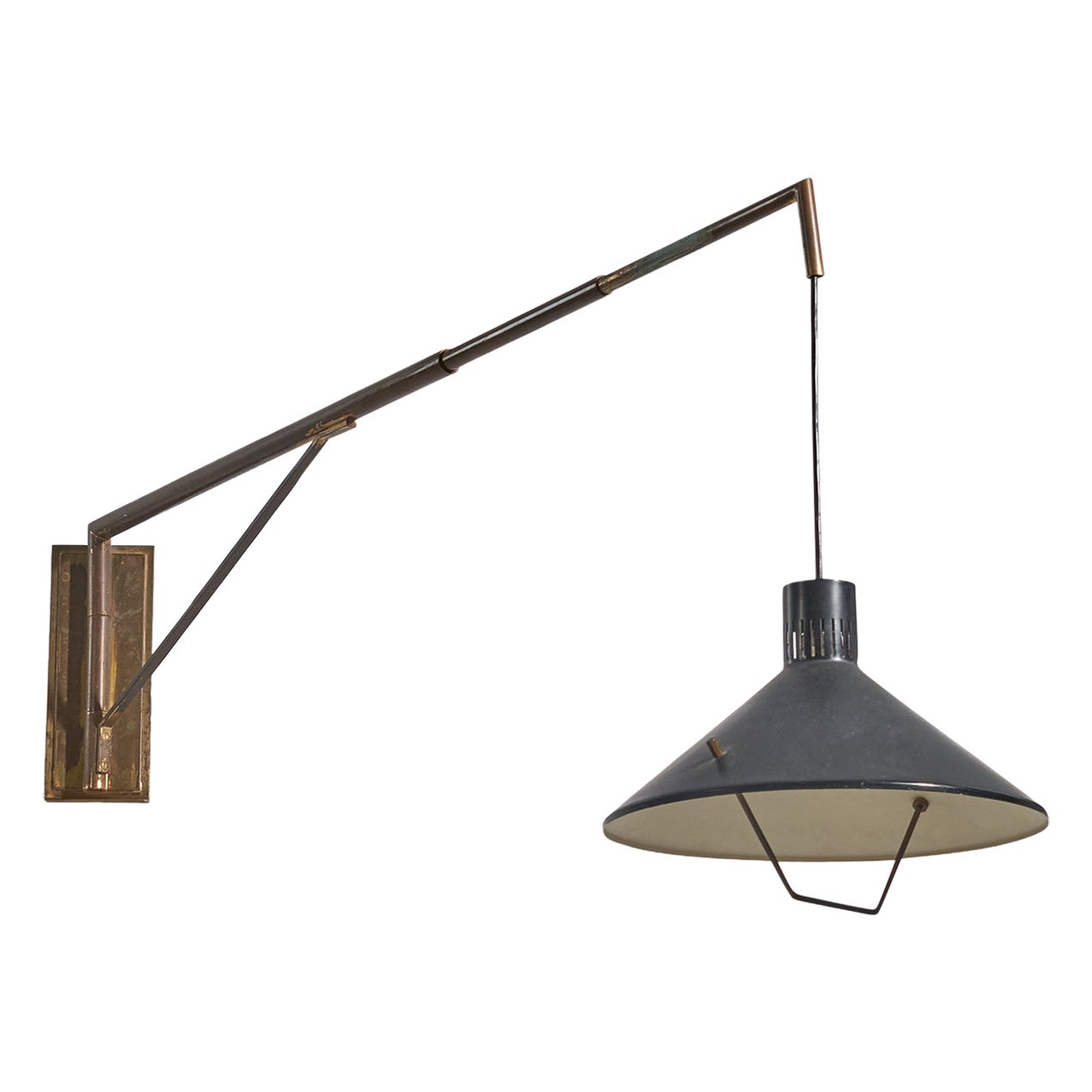 Stilnovo, Wall Light, Lacquered Metal, Brass, Italy, 1950s For Sale