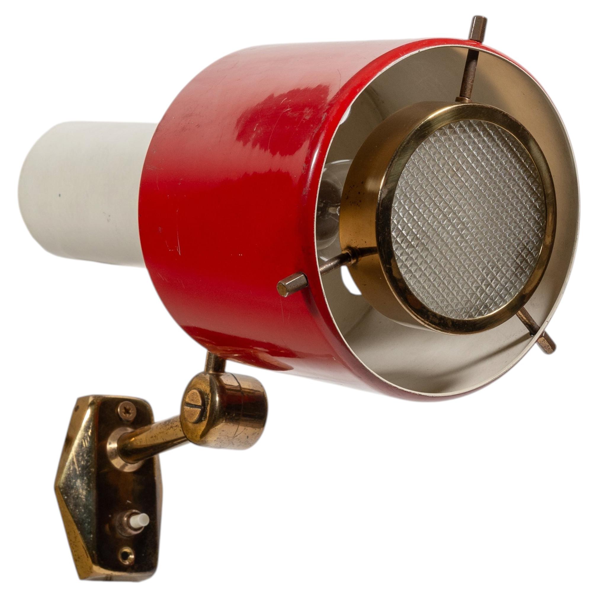 Stilnovo Wall Light, Red & White Lacquered Metal, Mid-Century 1950s