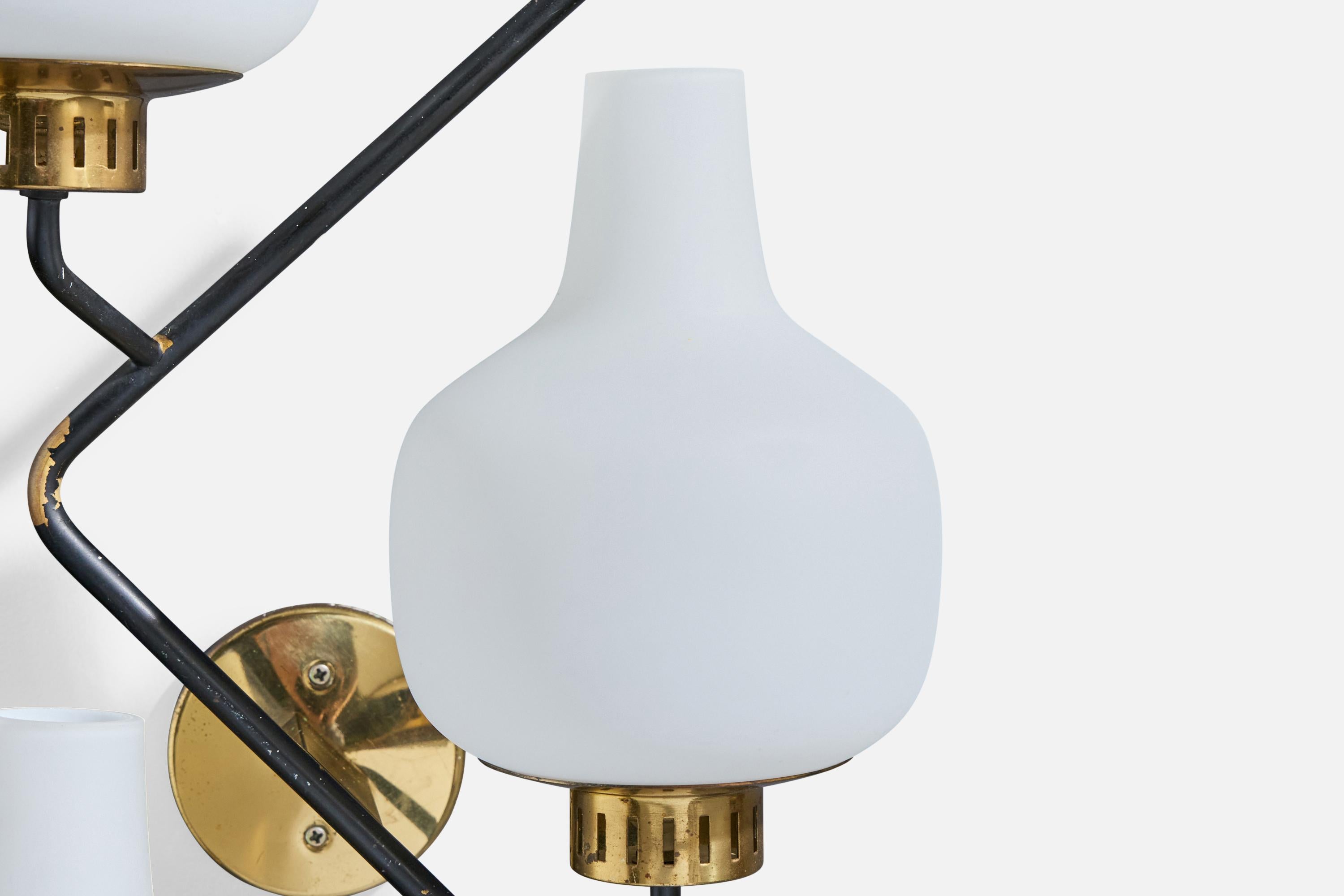 Stilnovo, Wandleuchten, Messing, Metall, Glas, Italien, 1950 im Angebot 6