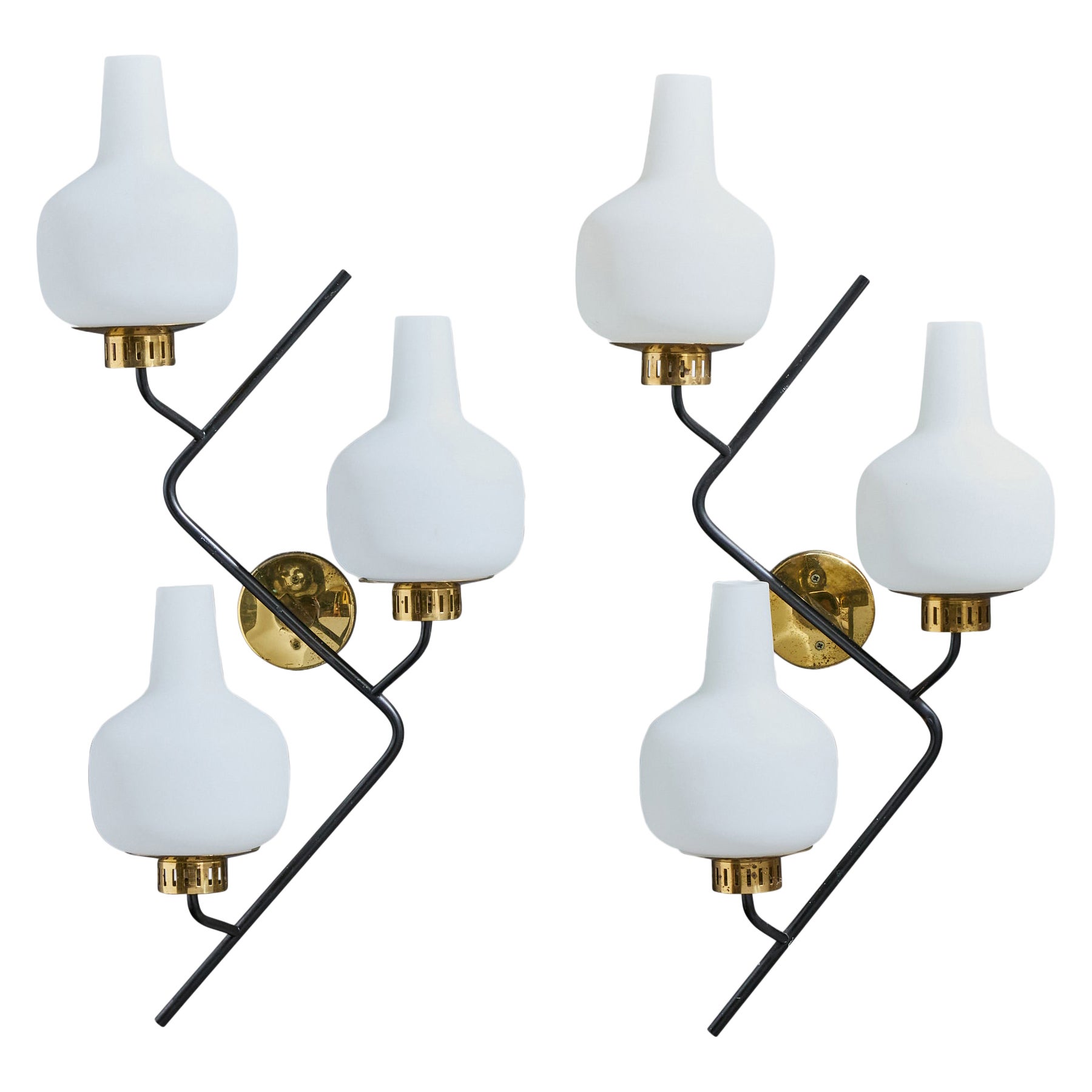 Stilnovo, Apliques, Latón, Metal, Vidrio, Italia, 1950