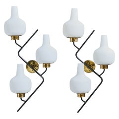 Stilnovo, Apliques, Latón, Metal, Vidrio, Italia, 1950