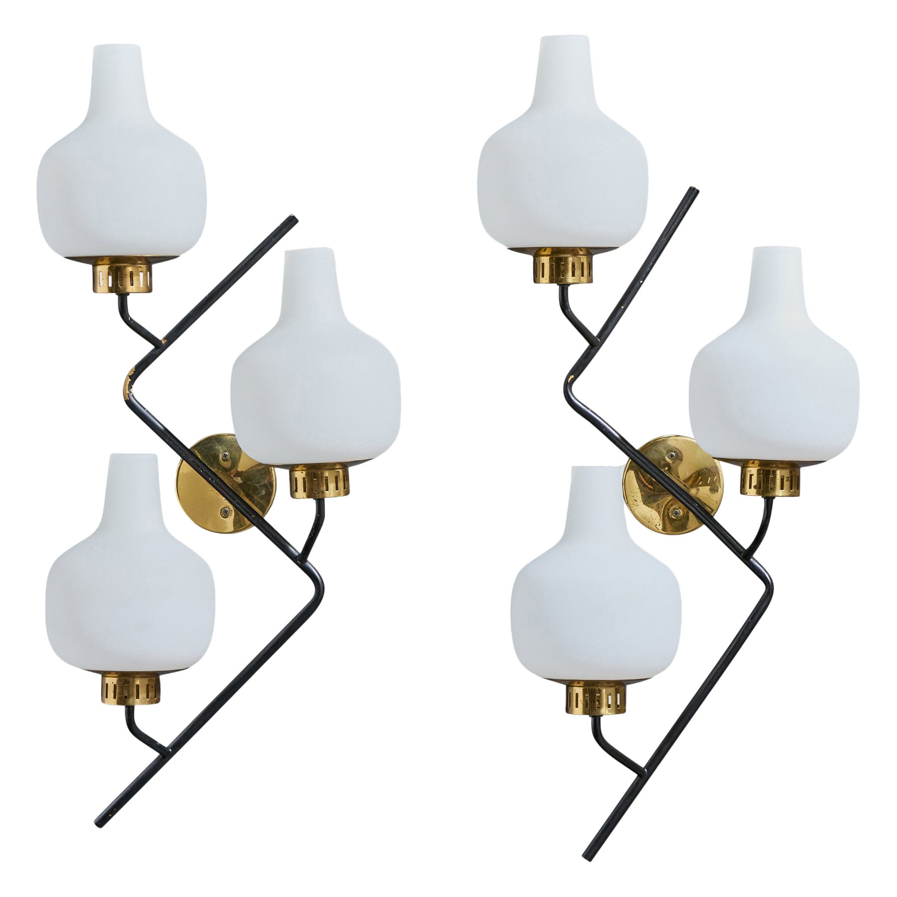 Stilnovo, Apliques, Latón, Metal, Vidrio, Italia, 1950