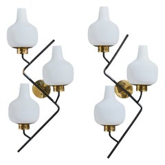 Stilnovo, Apliques, Latón, Metal, Vidrio, Italia, 1950