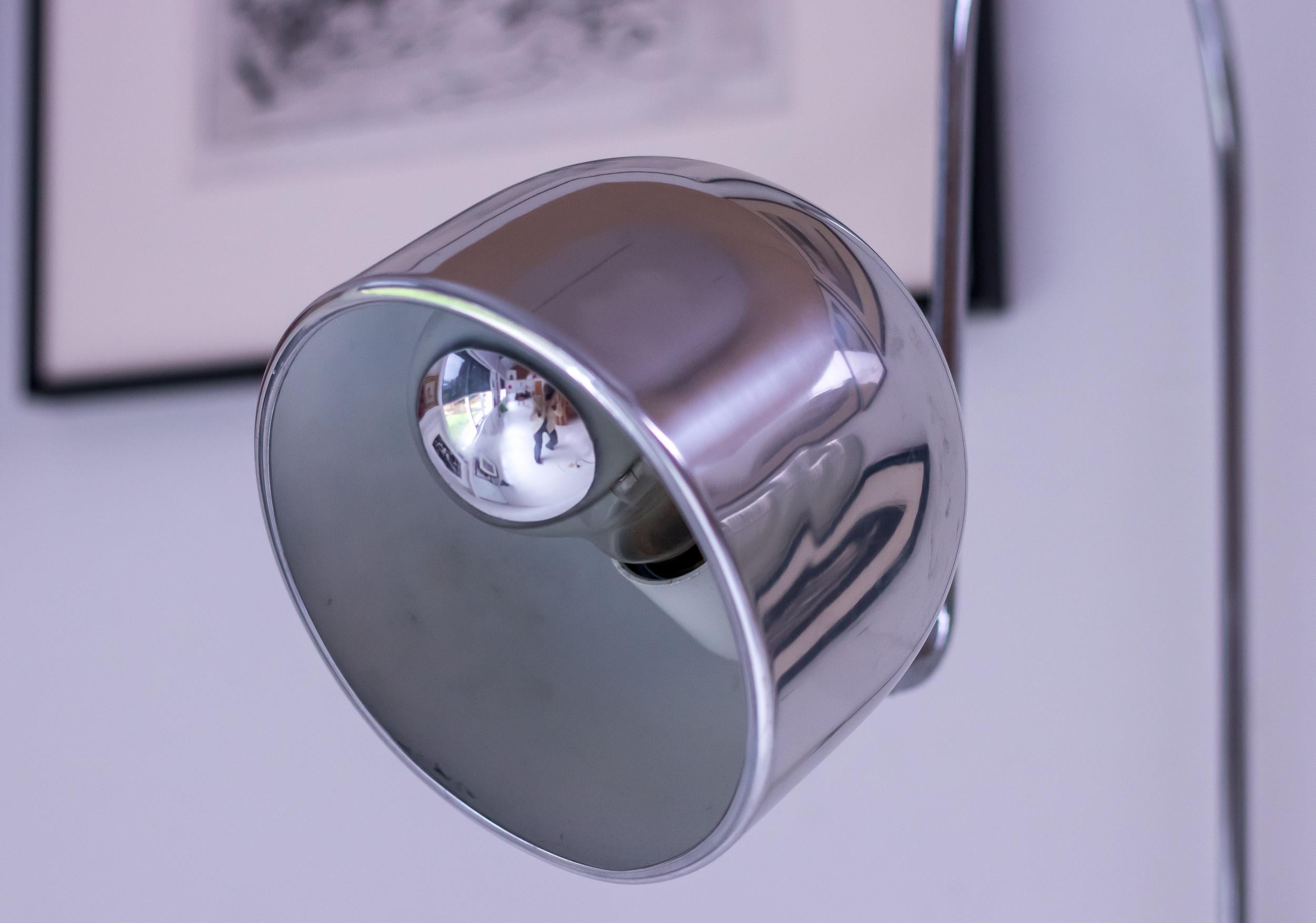 Mid-Century Modern Stilnovo Wall Lights Italian mid century modern polished chrome shade For Sale