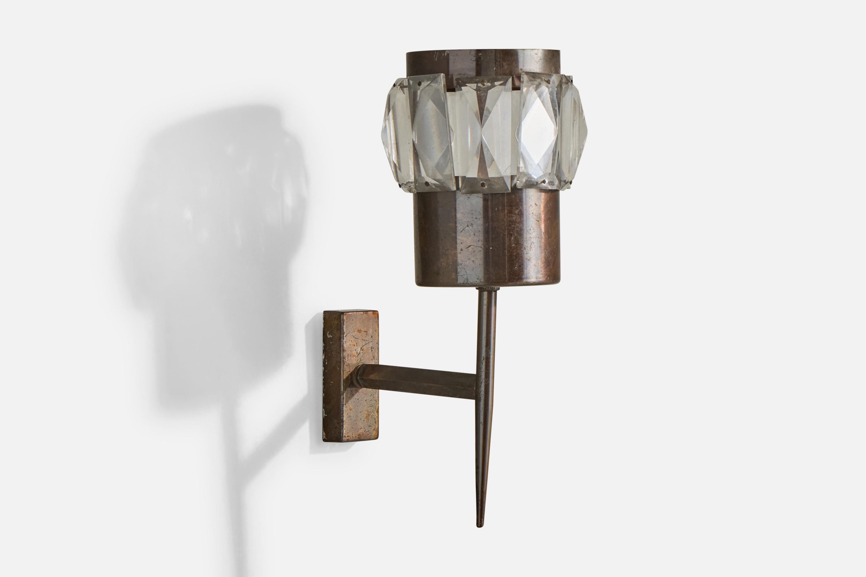 Italian Stilnovo, Wall Lights, Glass, Brass, Italy 1950s