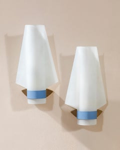 Stilnovo Wall Sconces, Brass and Metal with Plexiglas Diffusers, 1950