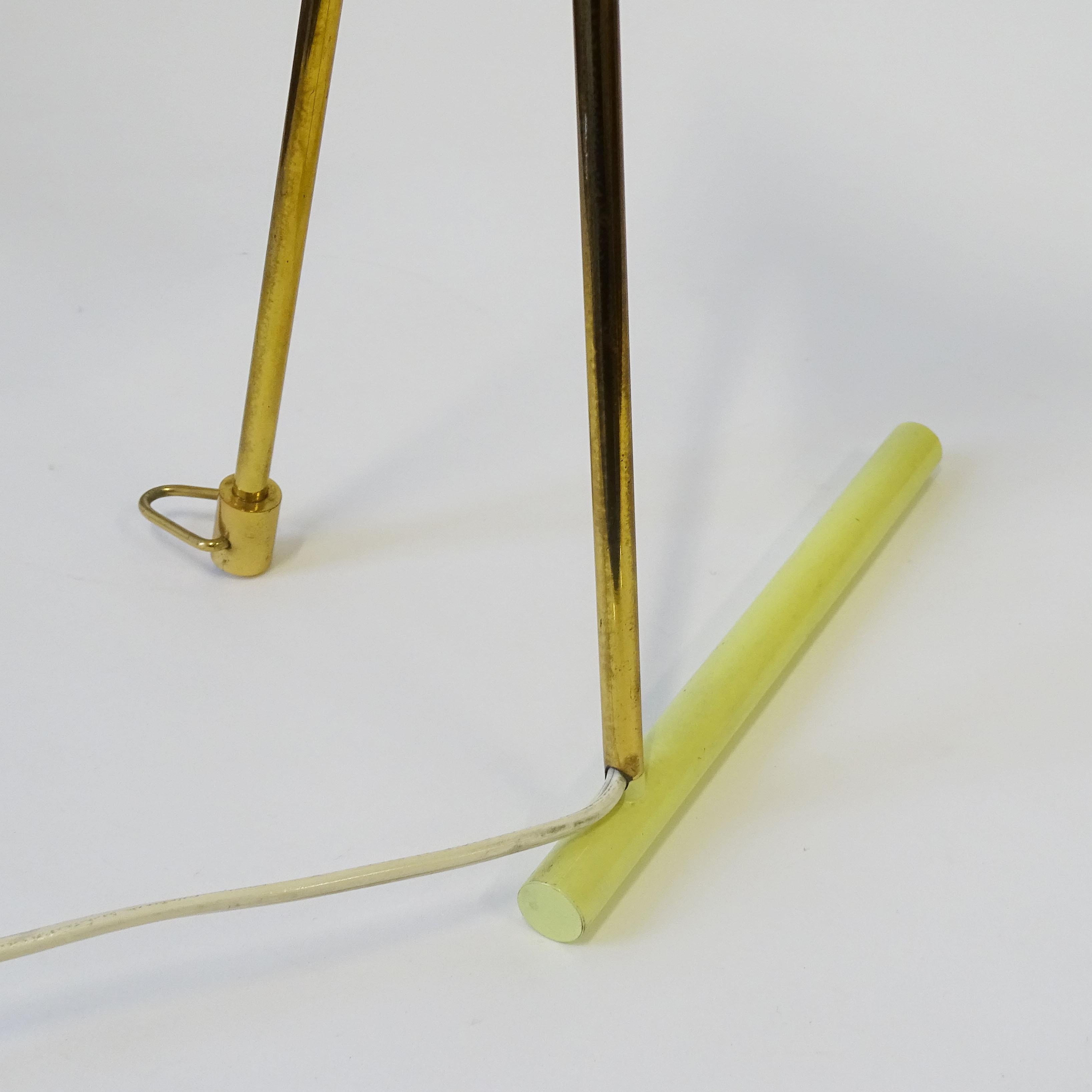 Italian Stilnovo yellow and brass table lamp, Italy 1950s