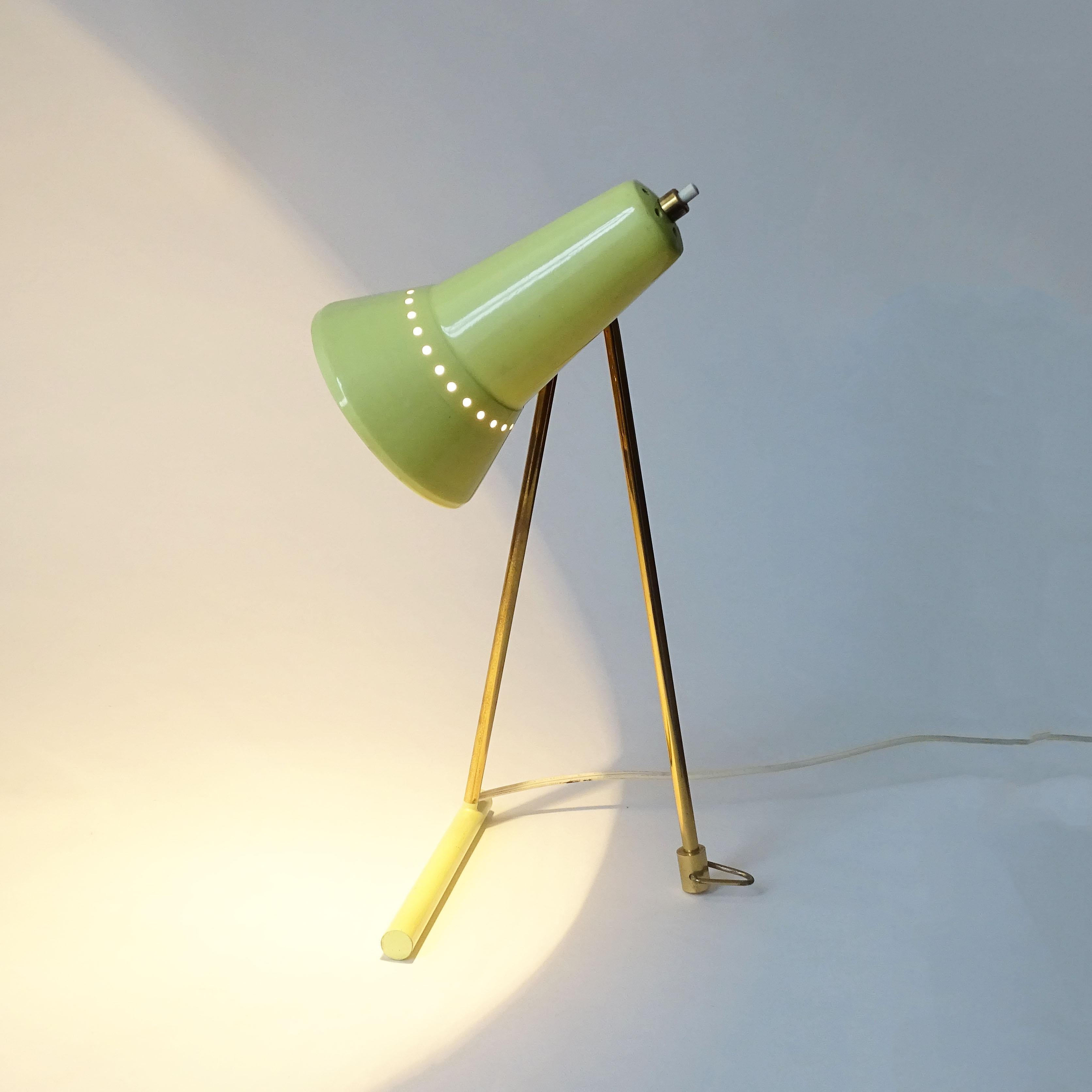 Lacquered Stilnovo yellow and brass table lamp, Italy 1950s
