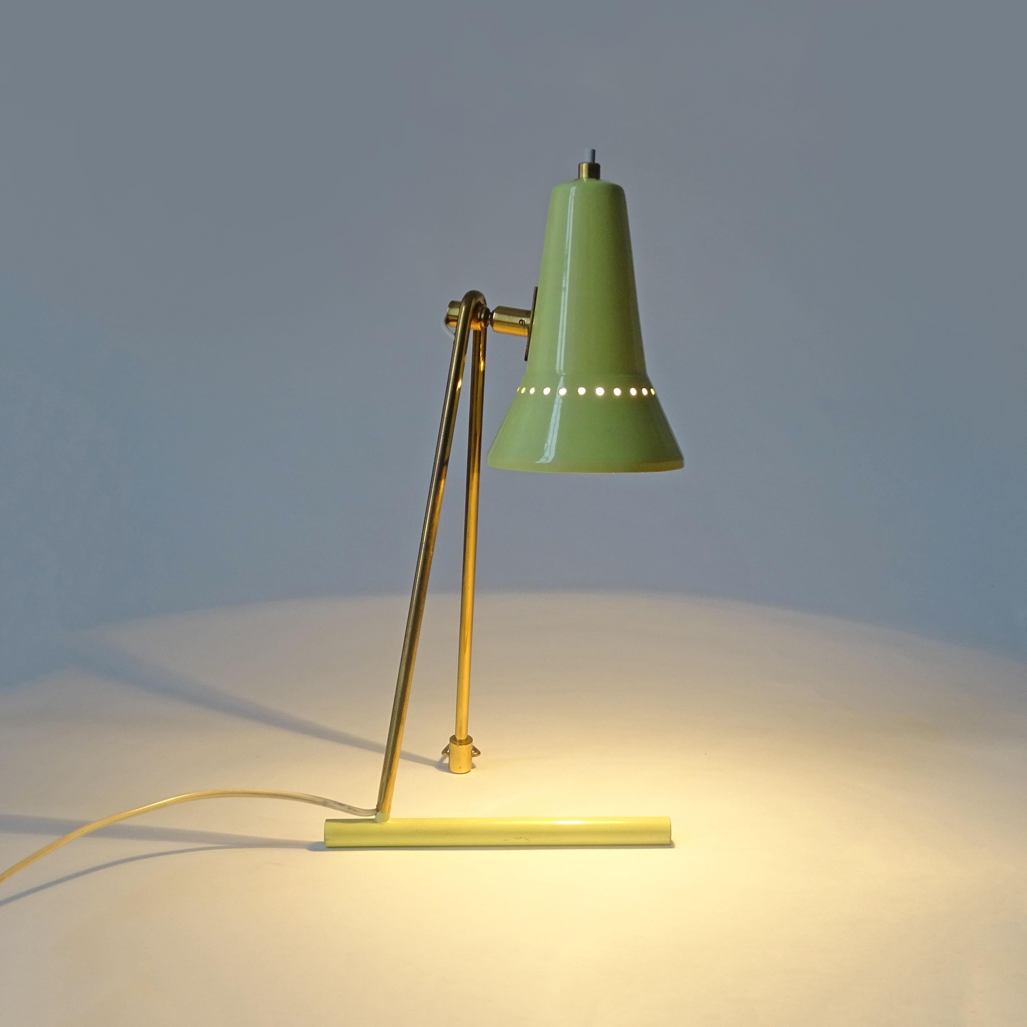 Mid-20th Century Stilnovo yellow and brass table lamp, Italy 1950s