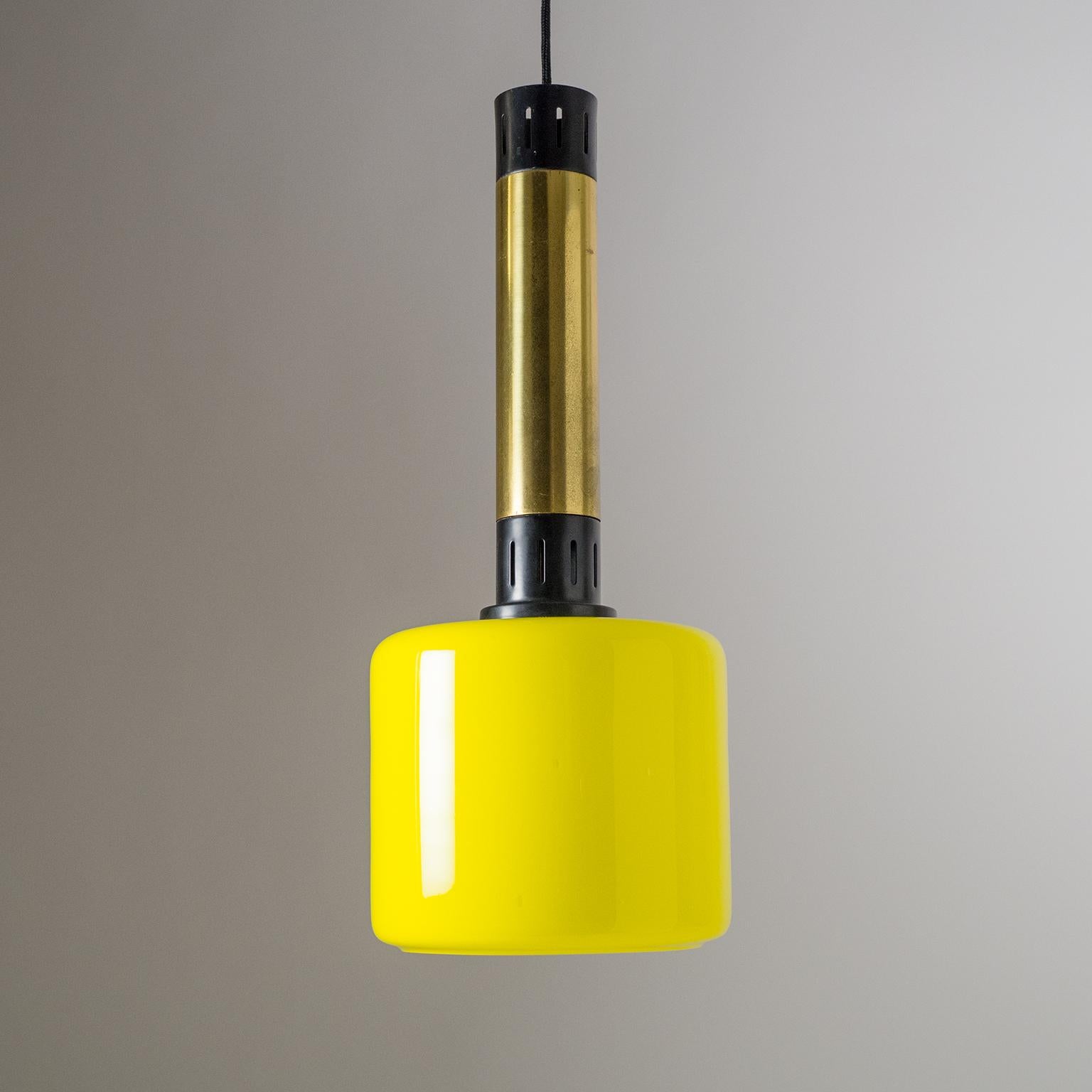 Brass Stilnovo Yellow Glass Pendant, 1950s For Sale