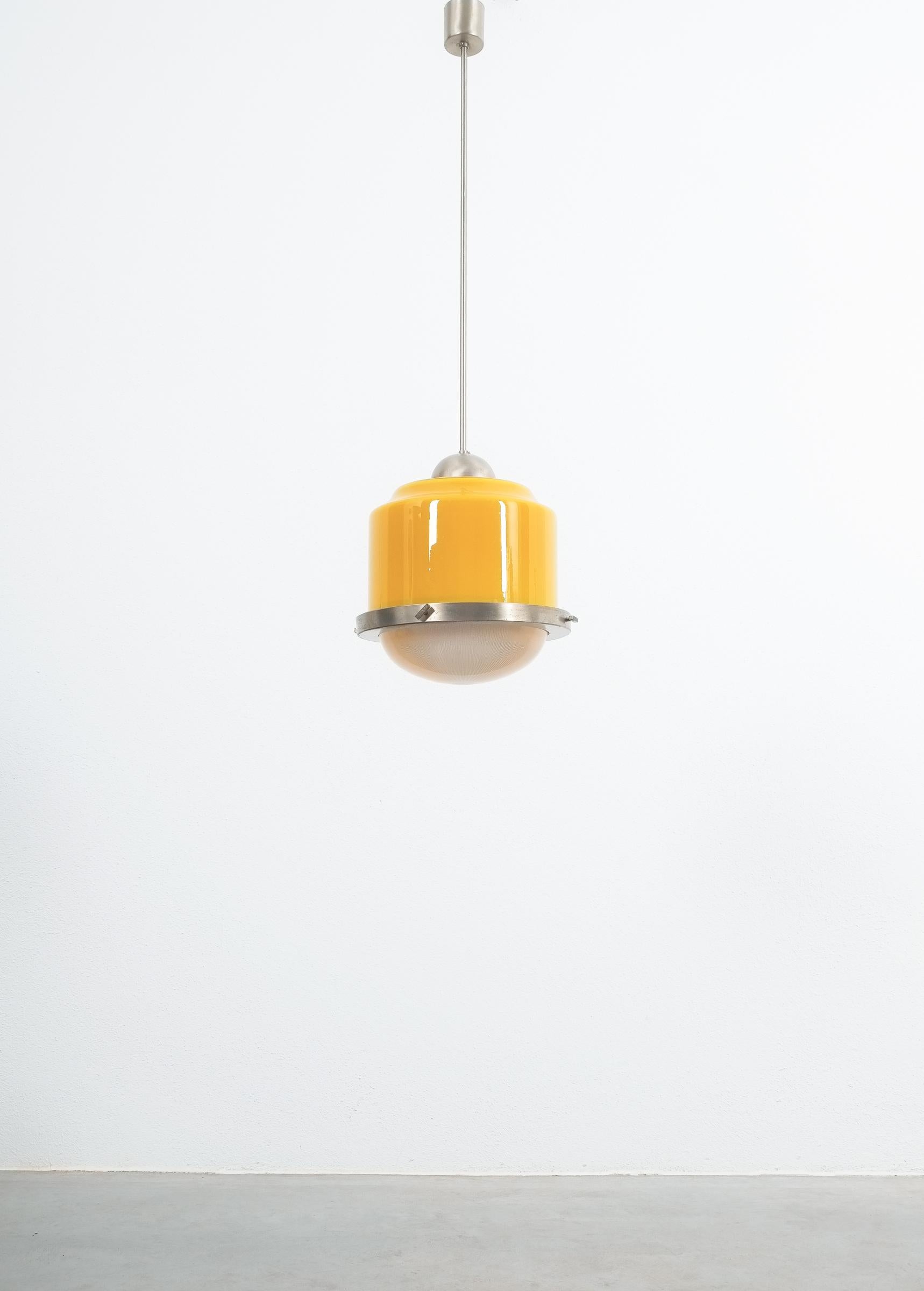 Dyed Stilnovo Yellow Glass Pendant Lamp Glass, circa 1950 For Sale