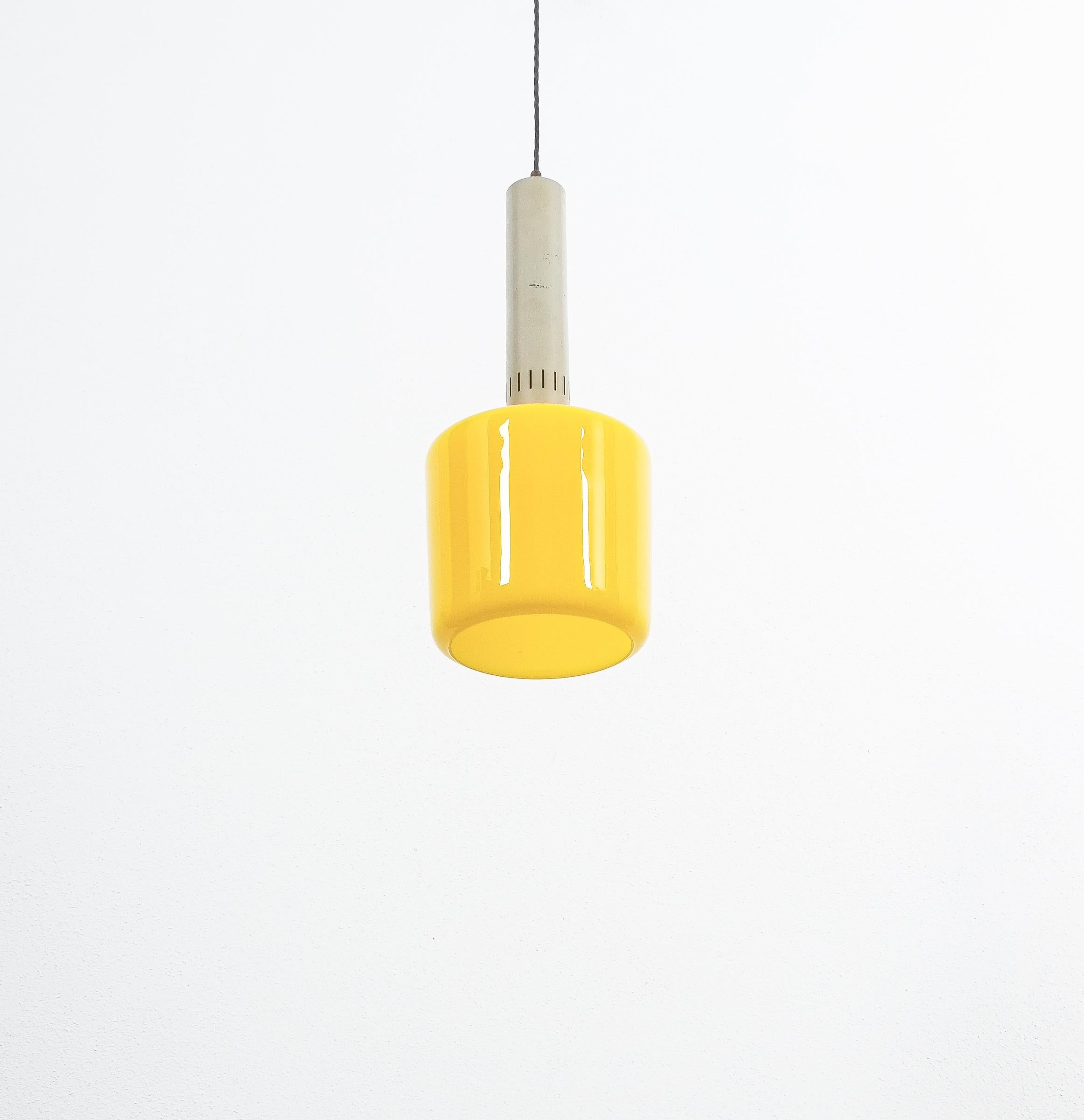 Dyed Stilnovo Yellow Glass Pendant Lamp Glass, circa 1950 For Sale