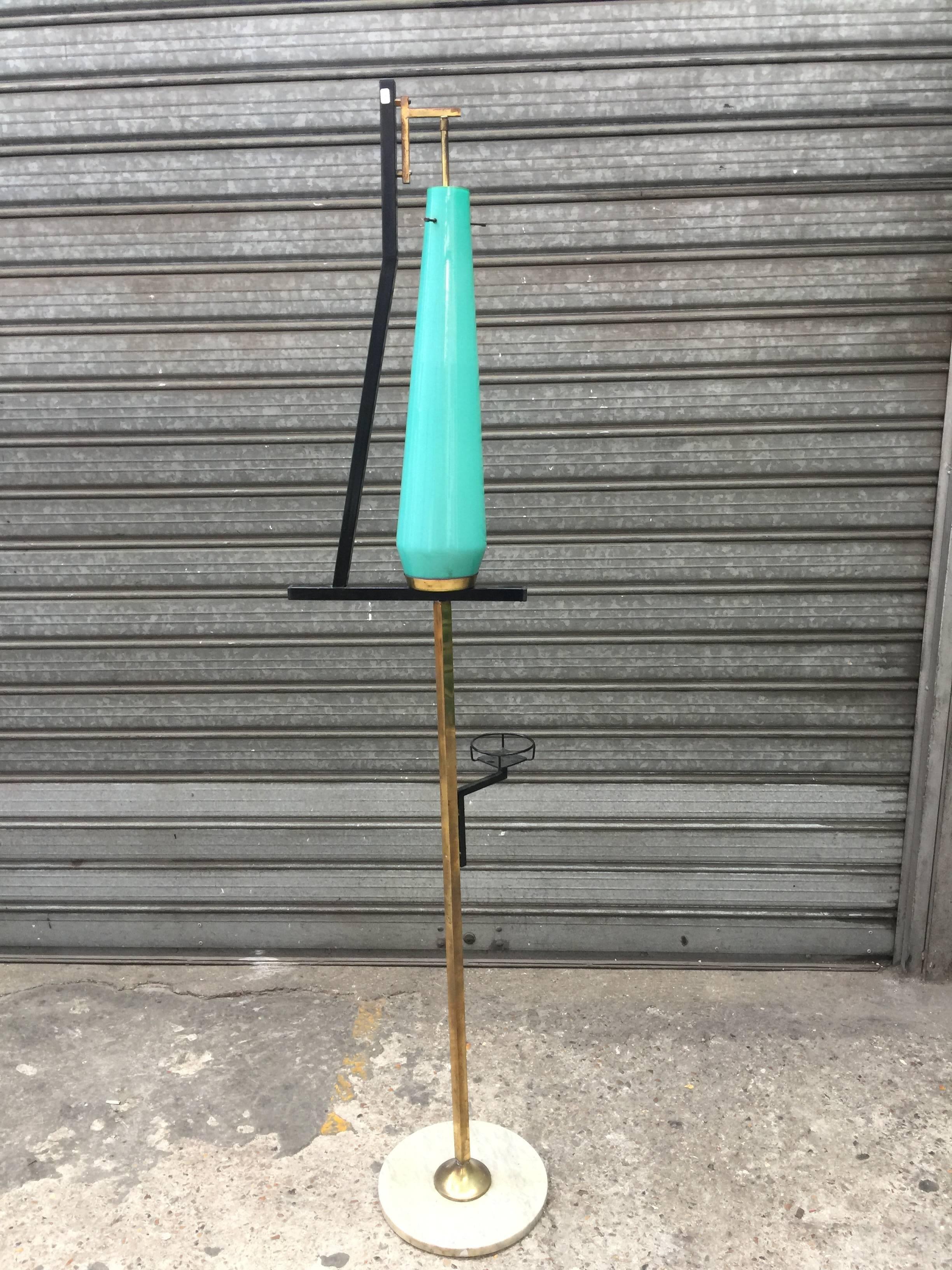 Floor Lamp in Lacquered Metal, Tinted Glass, Brass & Marble, Attrib to Stilnovo For Sale 4
