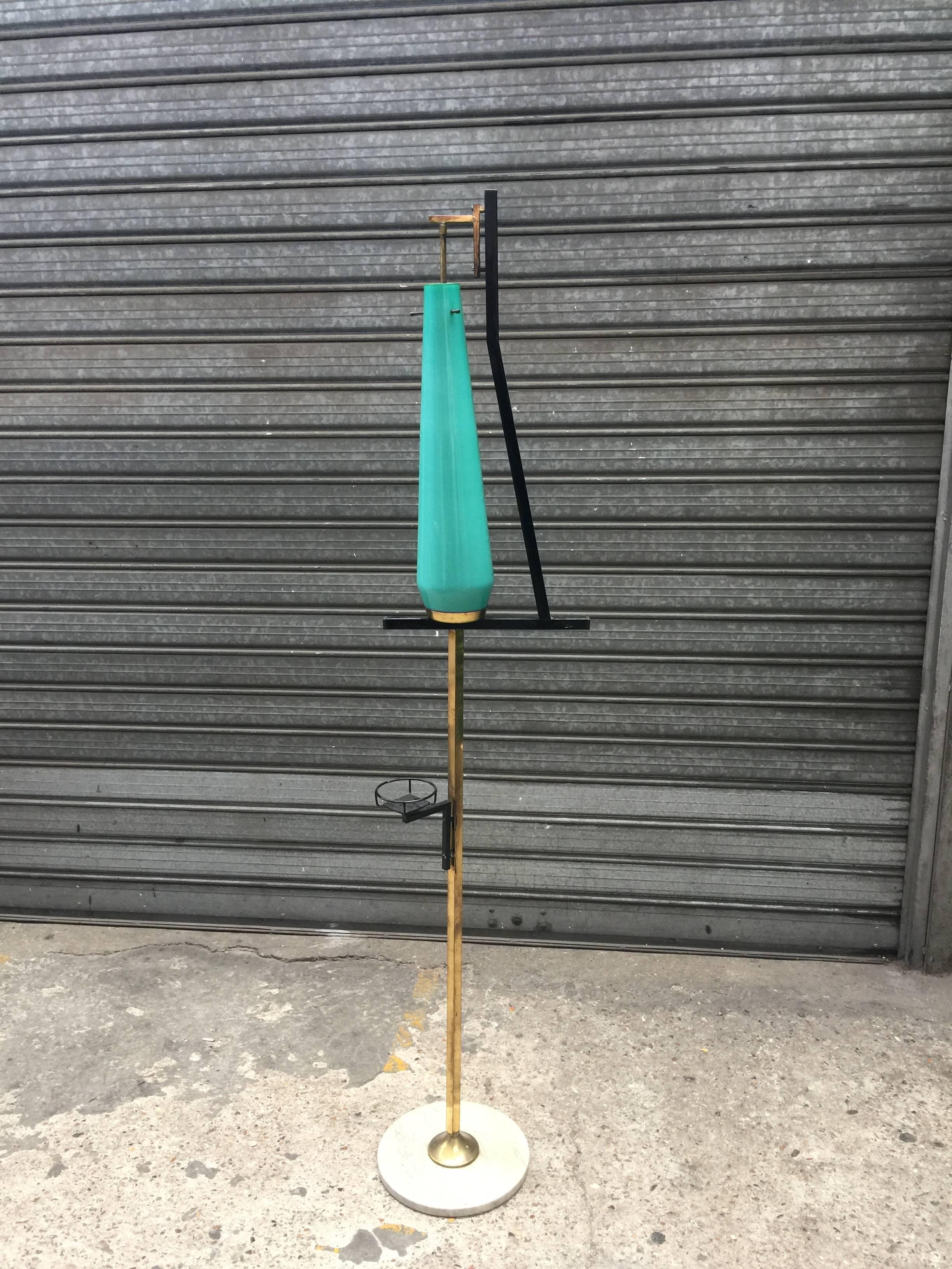 Mid-Century Modern Floor Lamp in Lacquered Metal, Tinted Glass, Brass & Marble, Attrib to Stilnovo For Sale