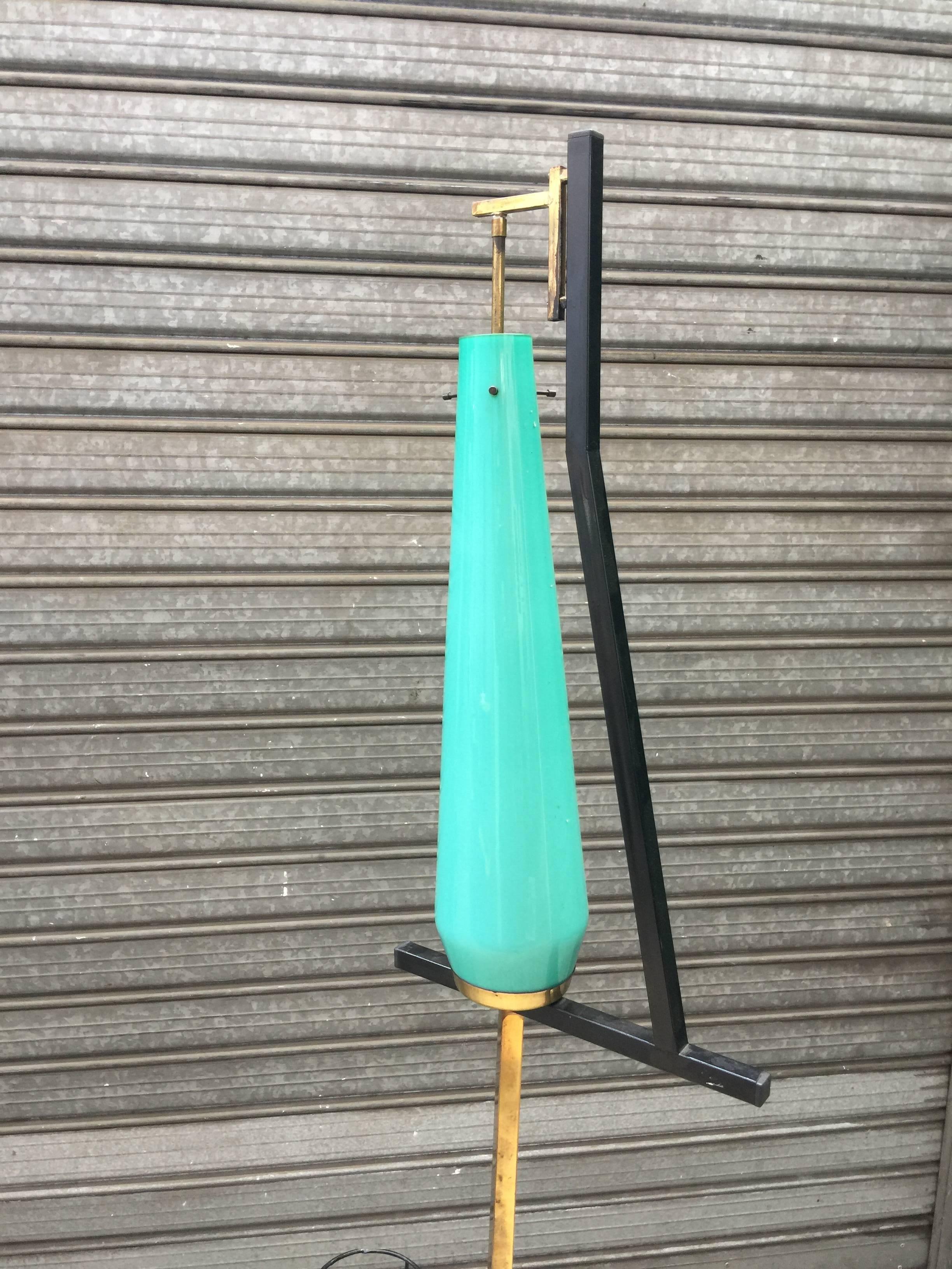 Italian Floor Lamp in Lacquered Metal, Tinted Glass, Brass & Marble, Attrib to Stilnovo For Sale