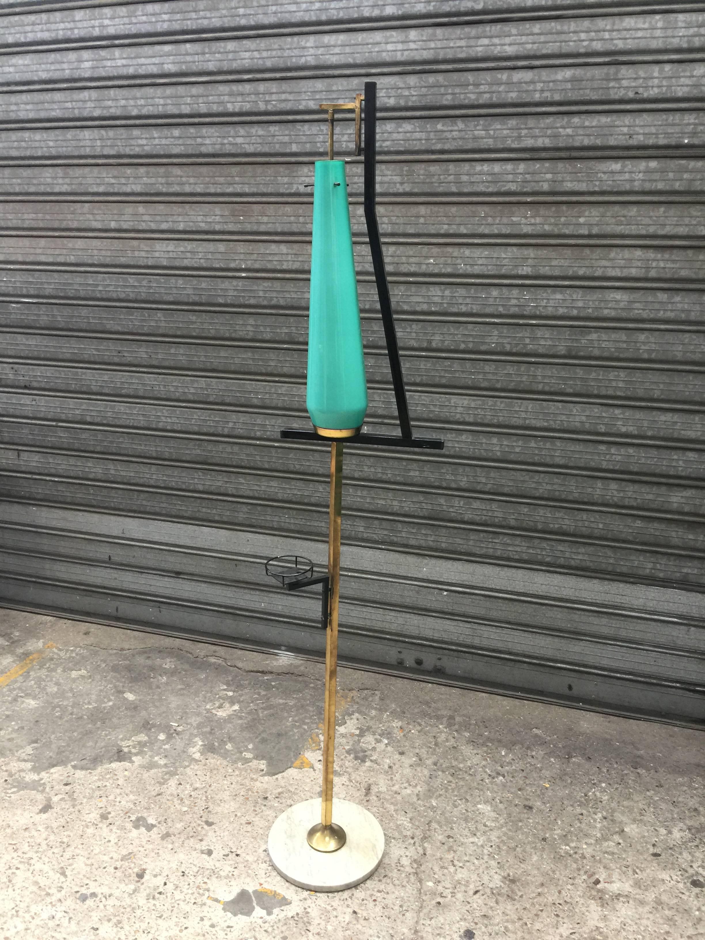 Floor Lamp in Lacquered Metal, Tinted Glass, Brass & Marble, Attrib to Stilnovo For Sale 1