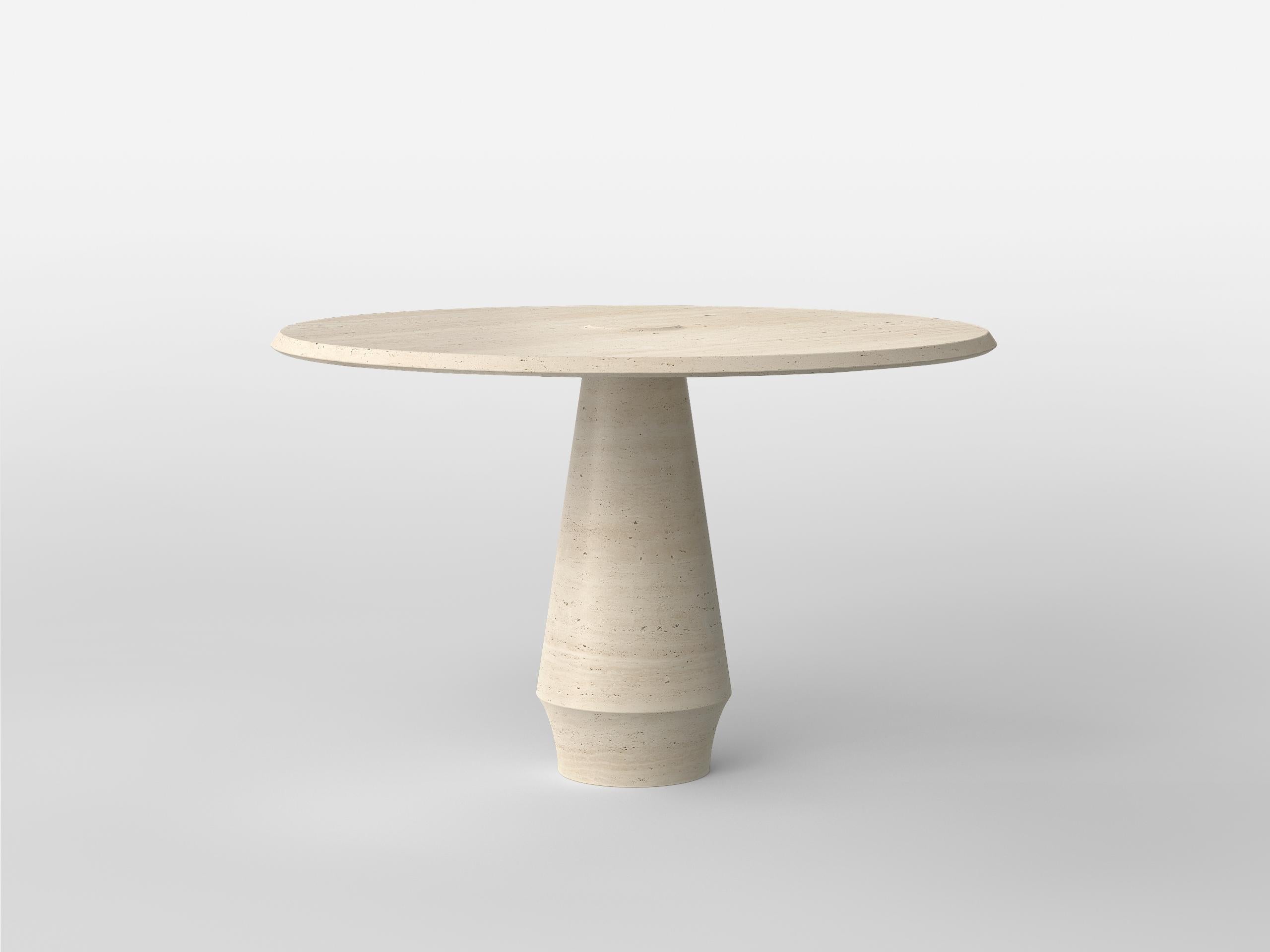 Carved STILO Table in Roman Travertine For Sale