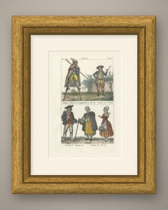 Stilt Walker of Haiden and French Peasants, Hand Colored Lithograph, 1842