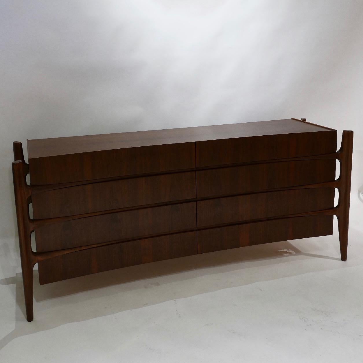 Stilted Curved Scandinavian Mid-Century Modern William Hinn Chest or Dresser 1