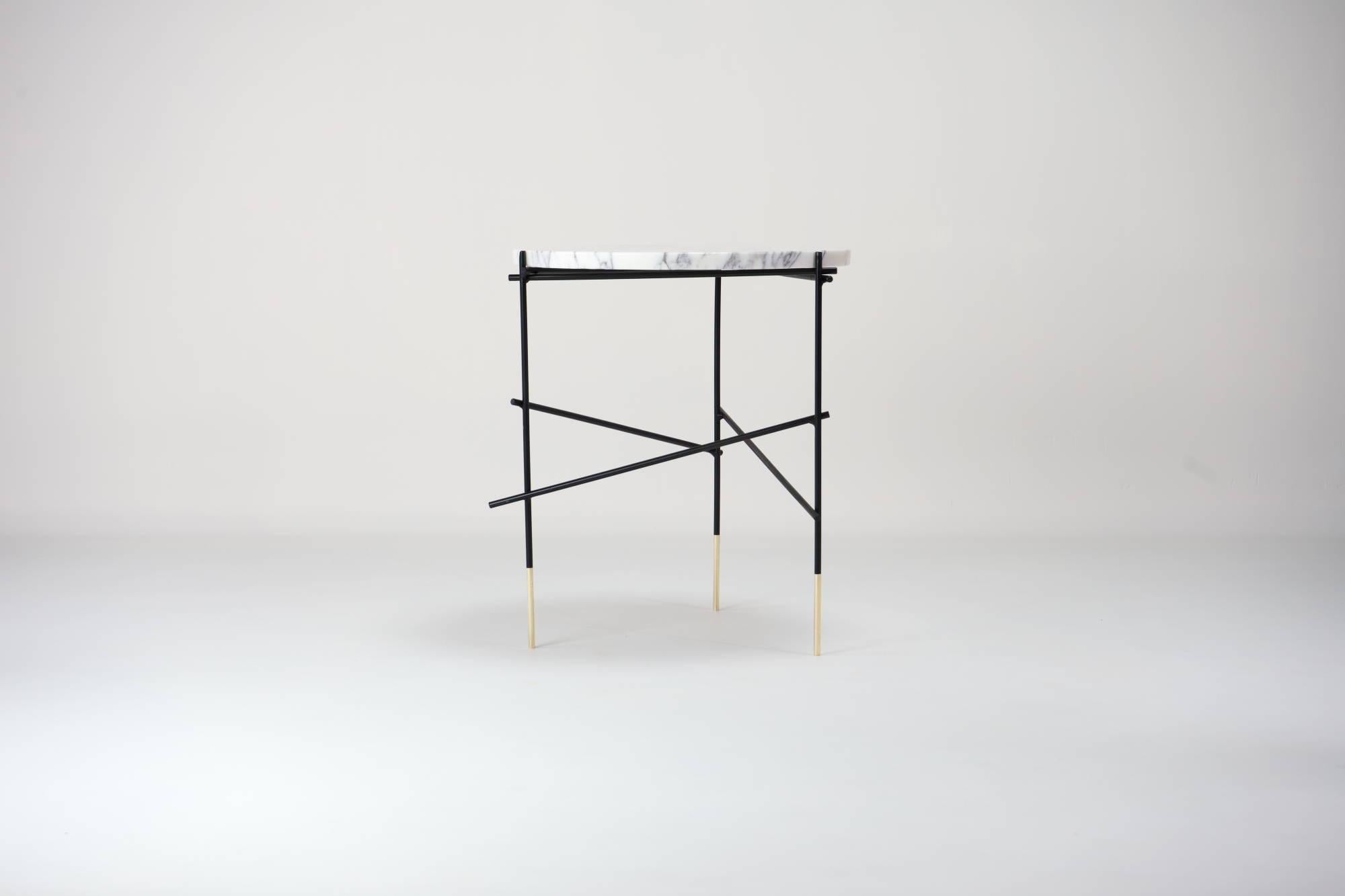 Patinated StiltS, Arabescato Side Table and Gold leaf For Sale