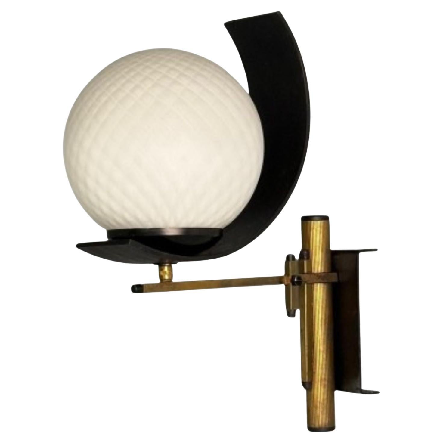 Stilux Attr., Italian Mid-Century Modern, Dome Wall Sconce, Brass, Iron, Glass