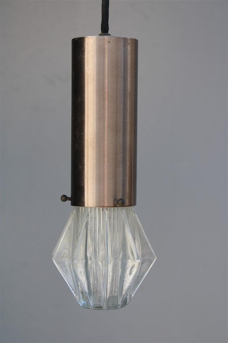 Mid-Century Modern Plafonnier Stilux en aluminium et sculpture en verre - Design italien des années 1950  en vente