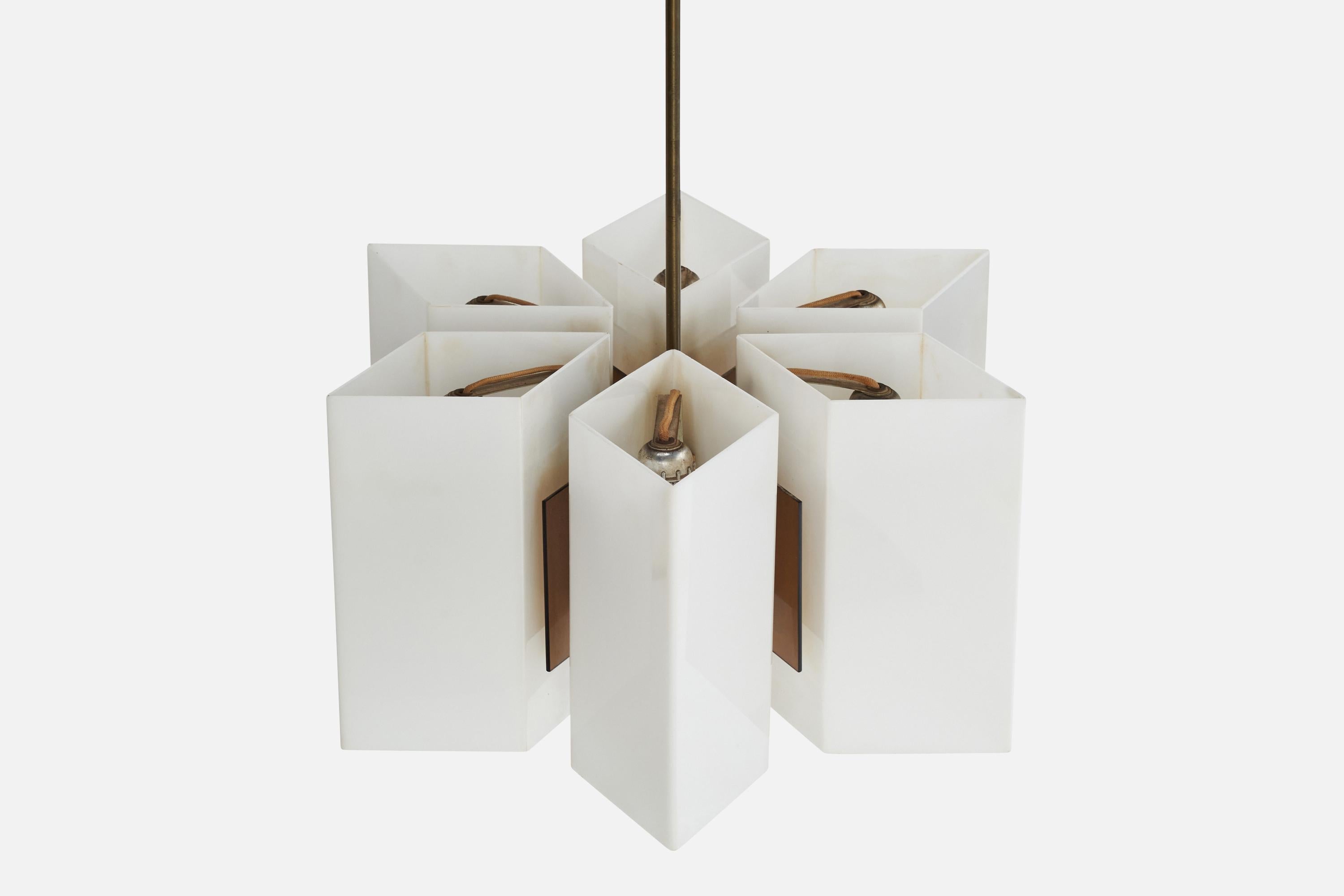Mid-20th Century Stilux, Chandelier, Brass, Metal, Plexiglass, Italy, 1950s For Sale