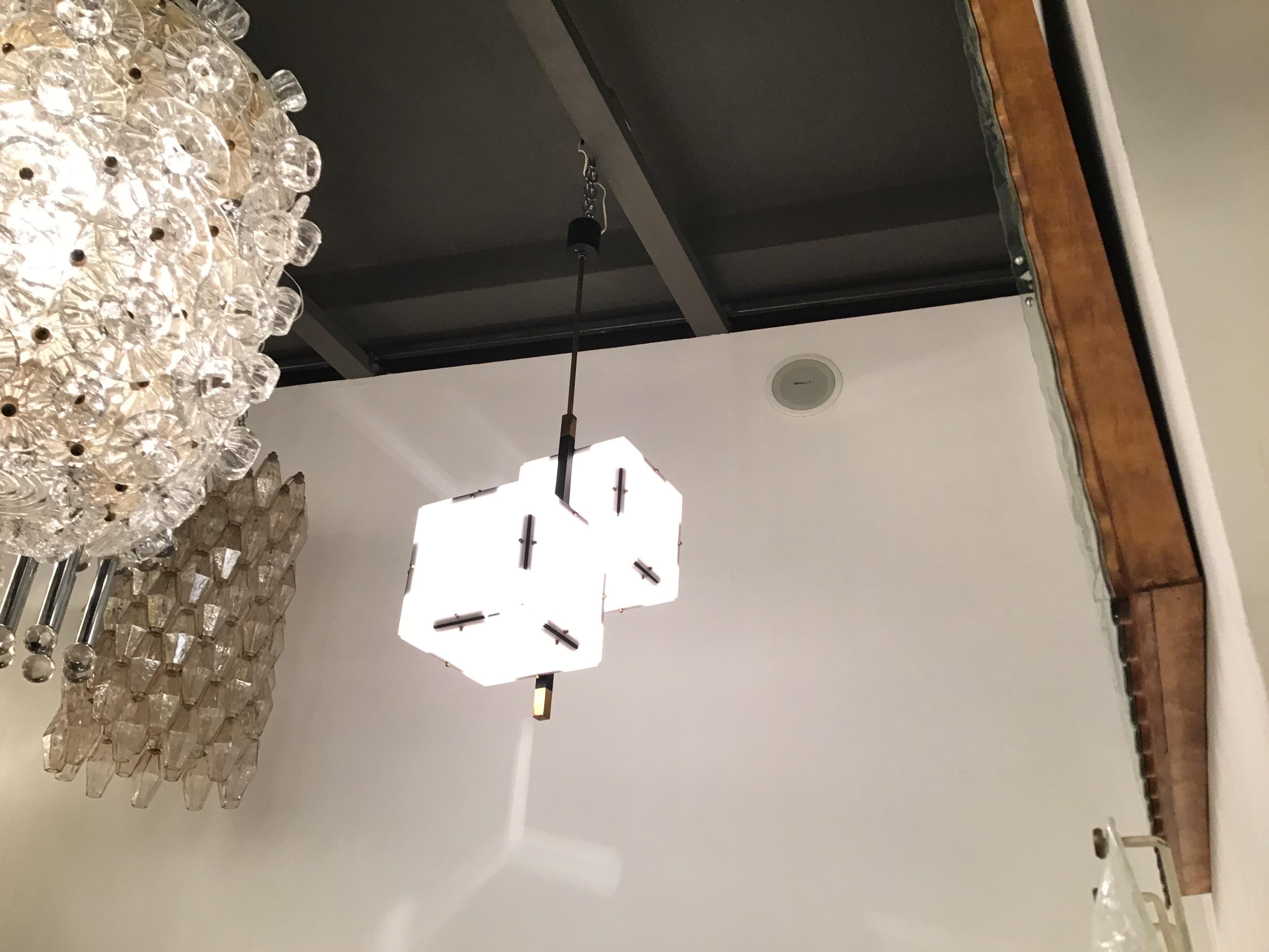 Stilux Chandelier Metal Plexiglass White, 1960, Italy For Sale 4