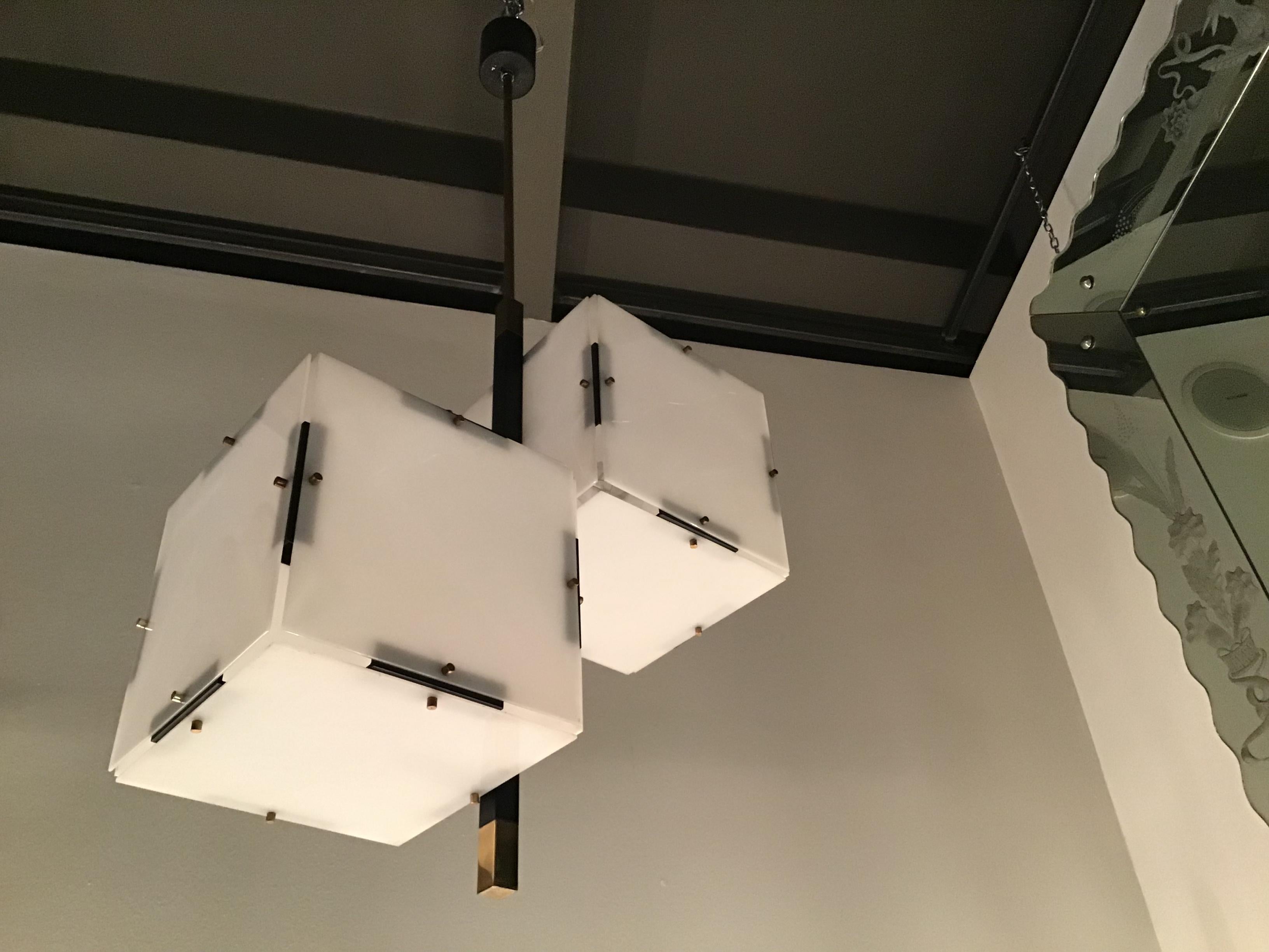 Mid-Century Modern Stilux Chandelier Metal Plexiglass White, 1960, Italy For Sale