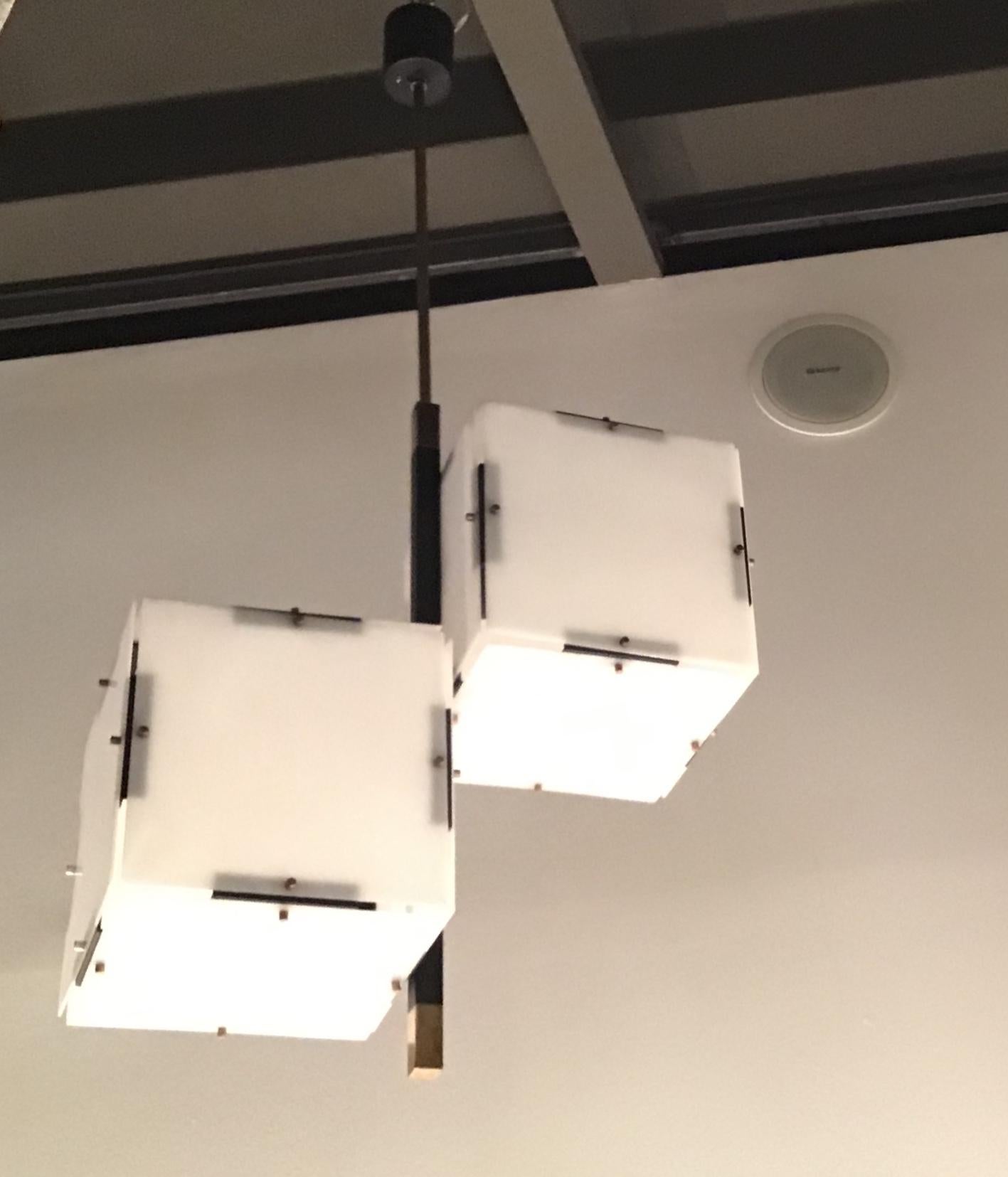 Mid-20th Century Stilux Chandelier Metal Plexiglass White, 1960, Italy For Sale