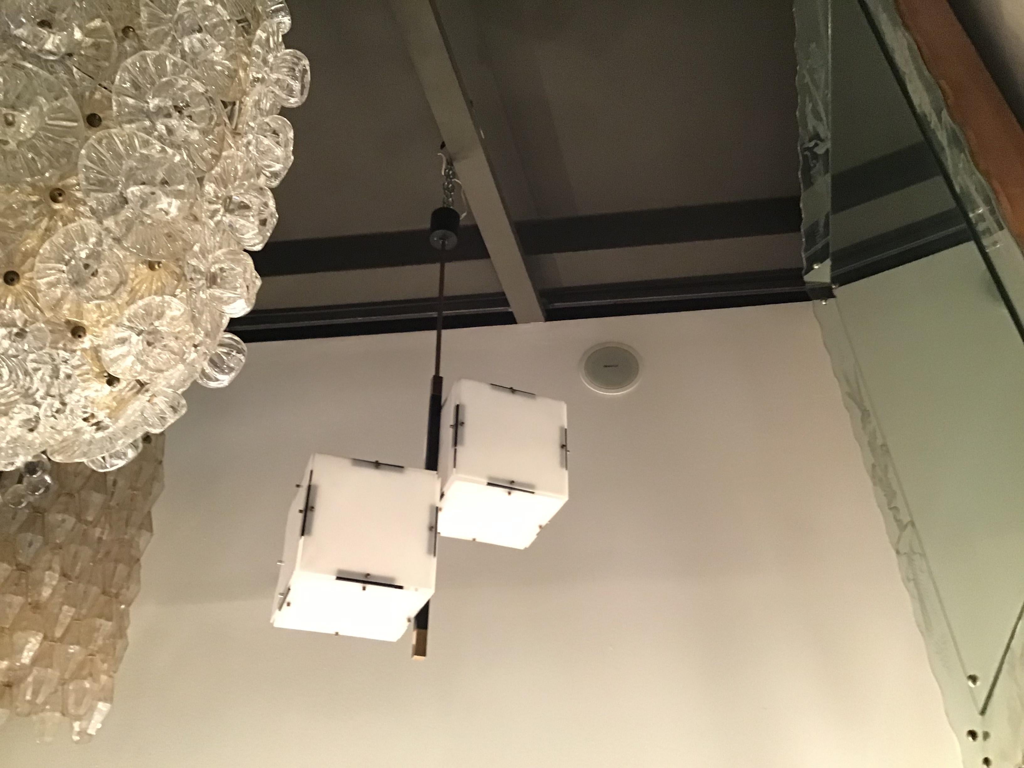 Brass Stilux Chandelier Metal Plexiglass White, 1960, Italy For Sale