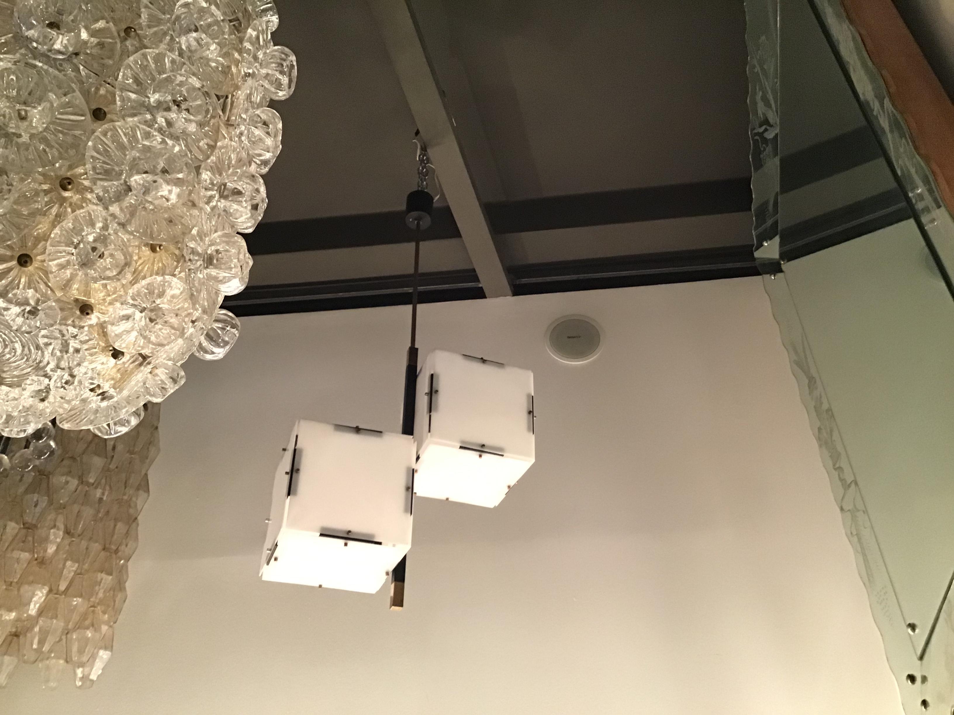 Stilux Chandelier Metal Plexiglass White, 1960, Italy For Sale 1