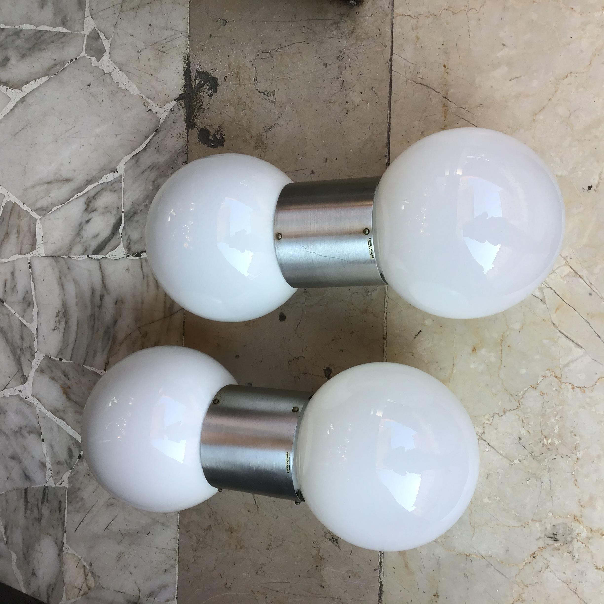 Other Stilux Couple Sconces Glass  Metal Crome 1958 Italy For Sale