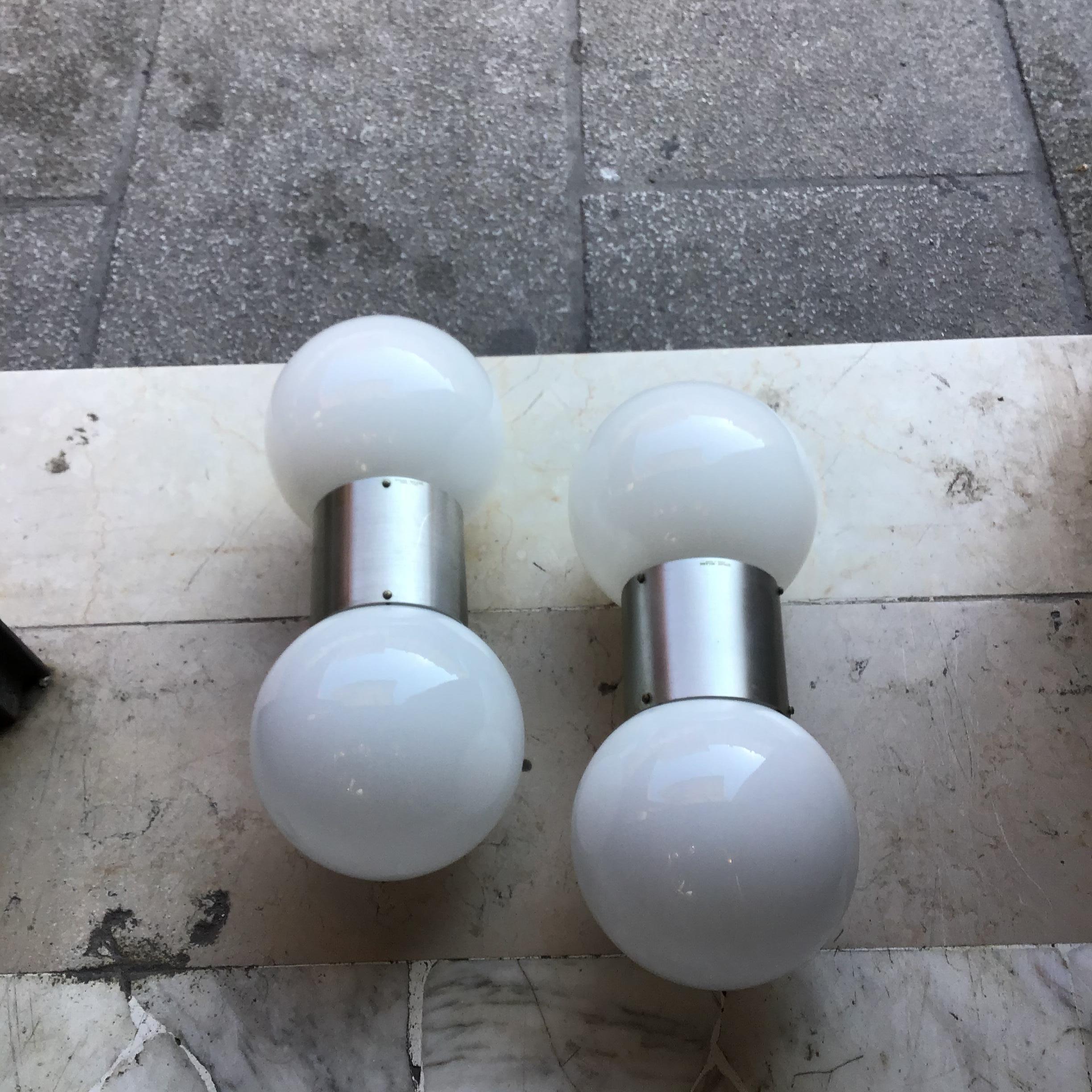 Italian Stilux Couple Sconces Glass  Metal Crome 1958 Italy For Sale