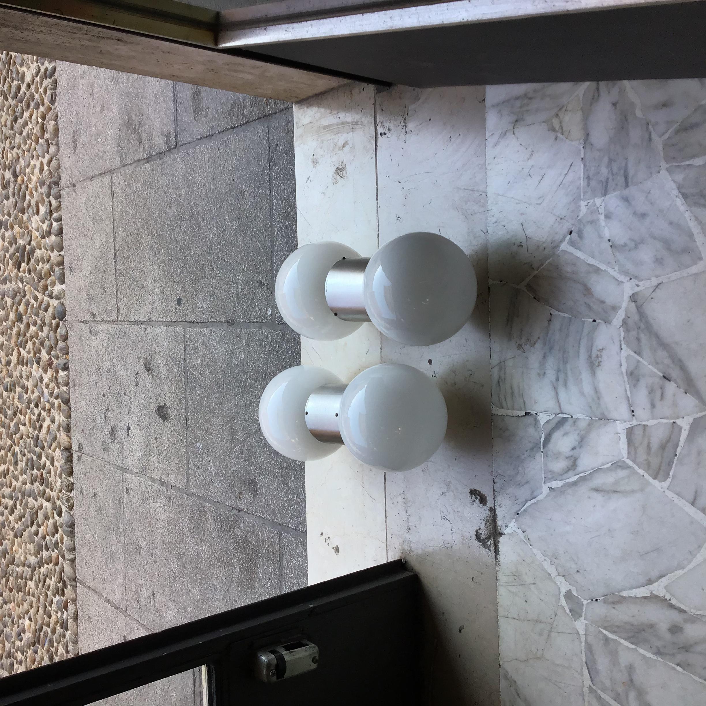 Mid-20th Century Stilux Couple Sconces Glass  Metal Crome 1958 Italy For Sale