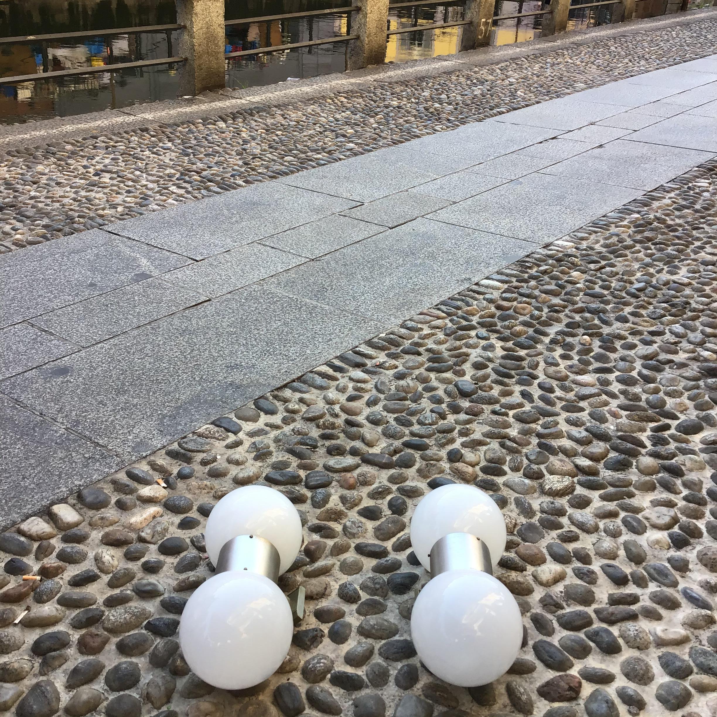 Stilux Couple Sconces Glass  Metal Crome 1958 Italy For Sale 1