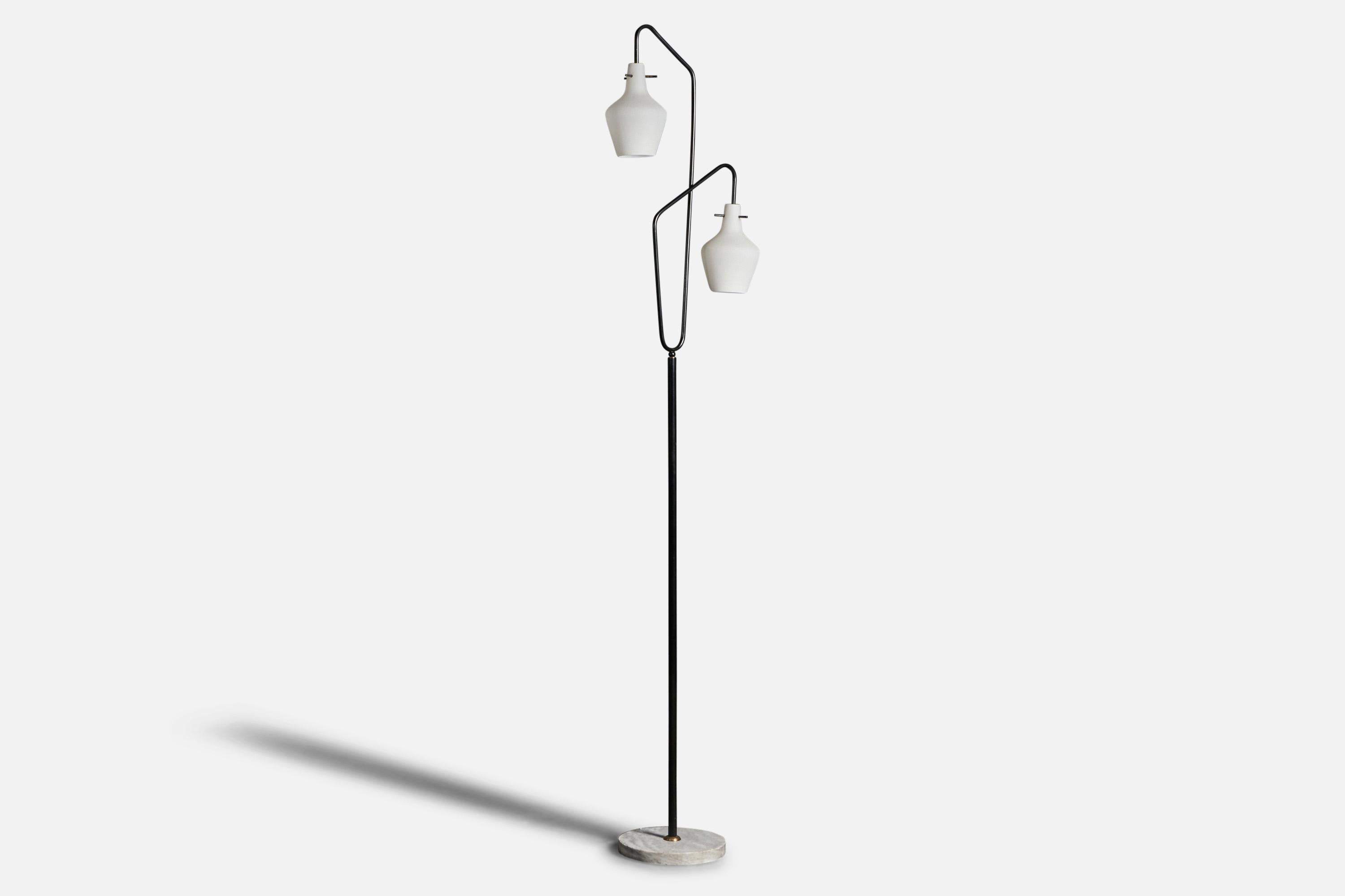 Mid-Century Modern Stilux, Floor Lamp, Brass, Metal, Marble, Glass, Italy, 1950s For Sale