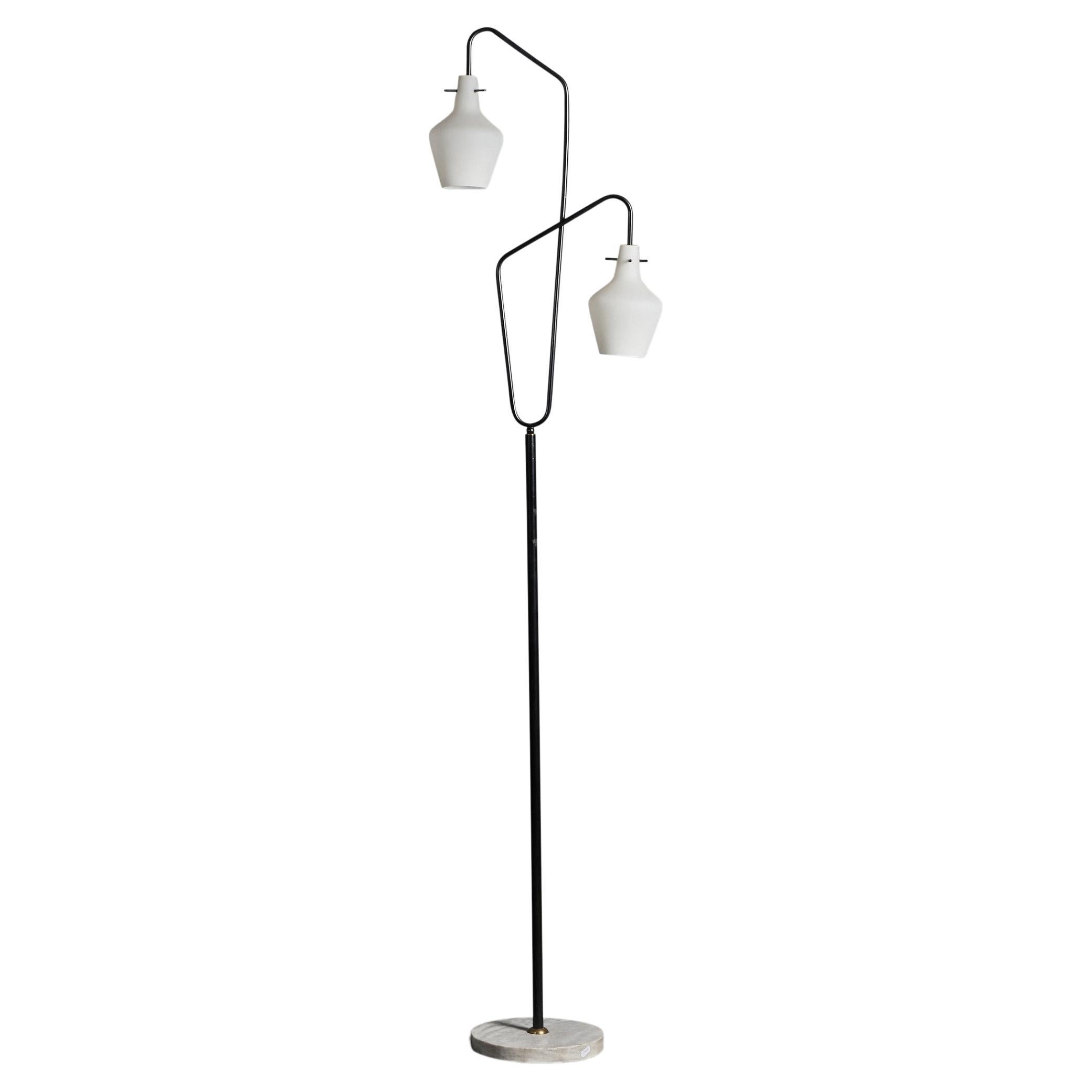 Stilux, Floor Lamp, Brass, Metal, Marble, Glass, Italy, 1950s For Sale