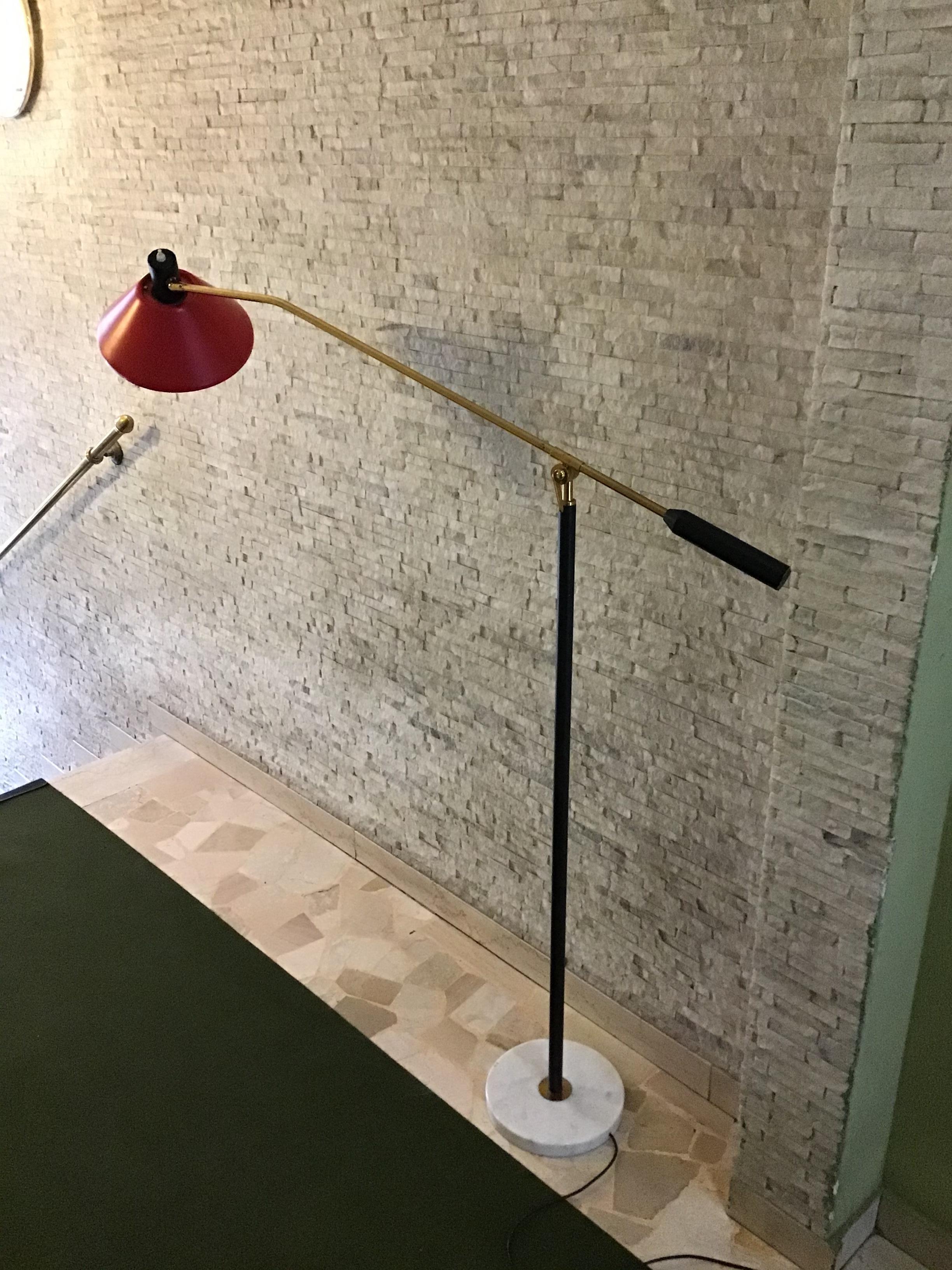 Mid-20th Century Stilux Floor Lamp Brass Metal Marbre, 1955, Italy For Sale